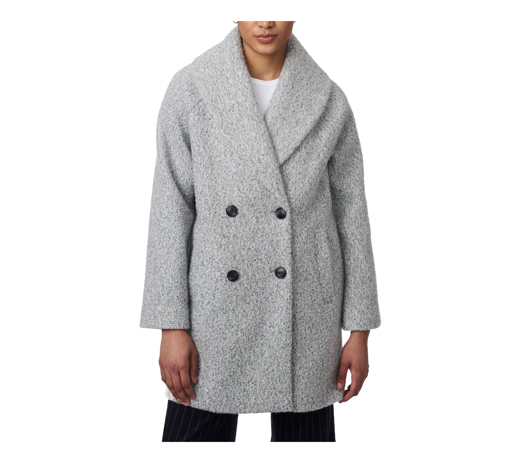 Bernardo Wool Double Breasted Coat with Shawl Collar