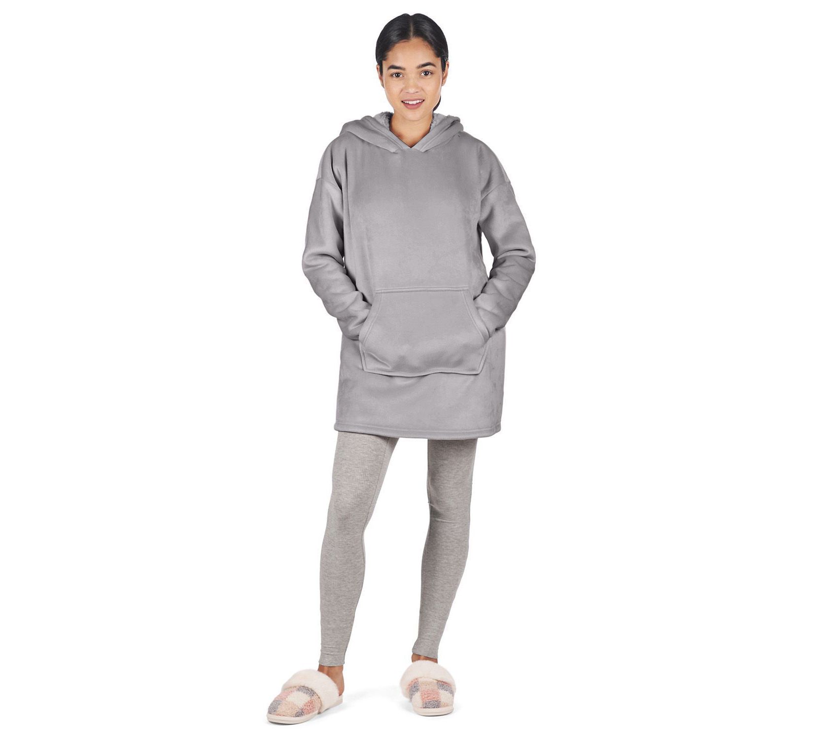 Memoi Velour Hooded Lounger with Faux Sherpa Lining