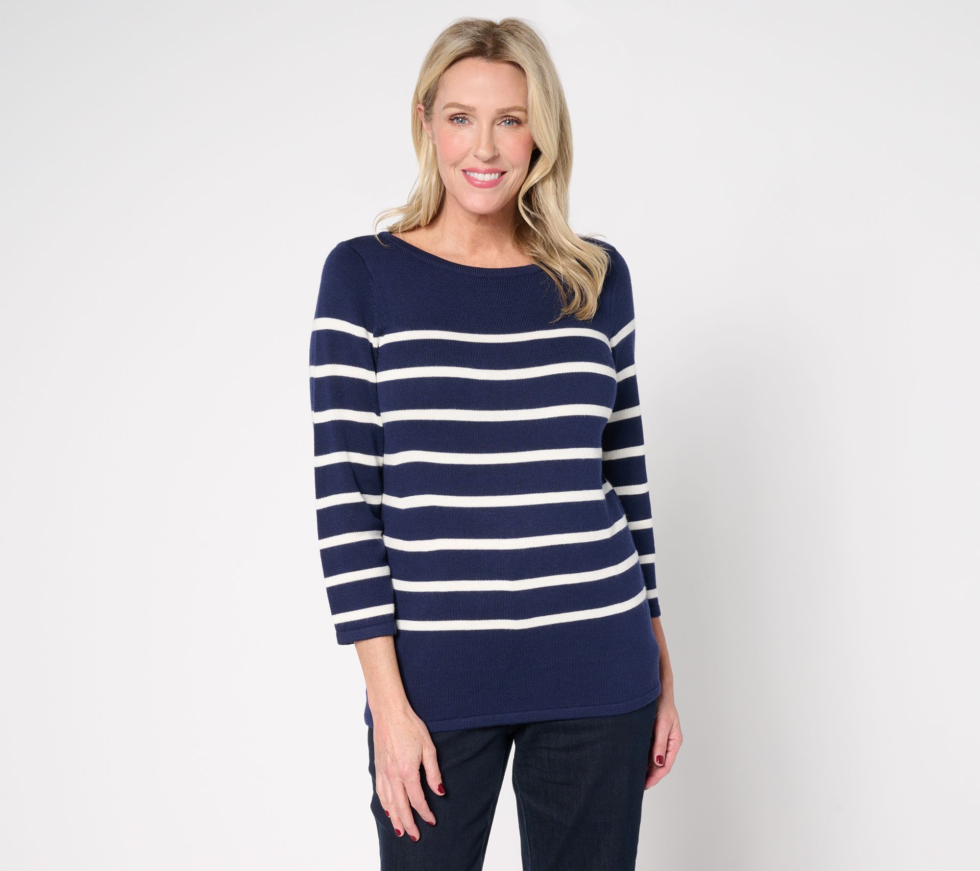  Martha Stewart Signature Striped 3/4-Sleeve Sweater