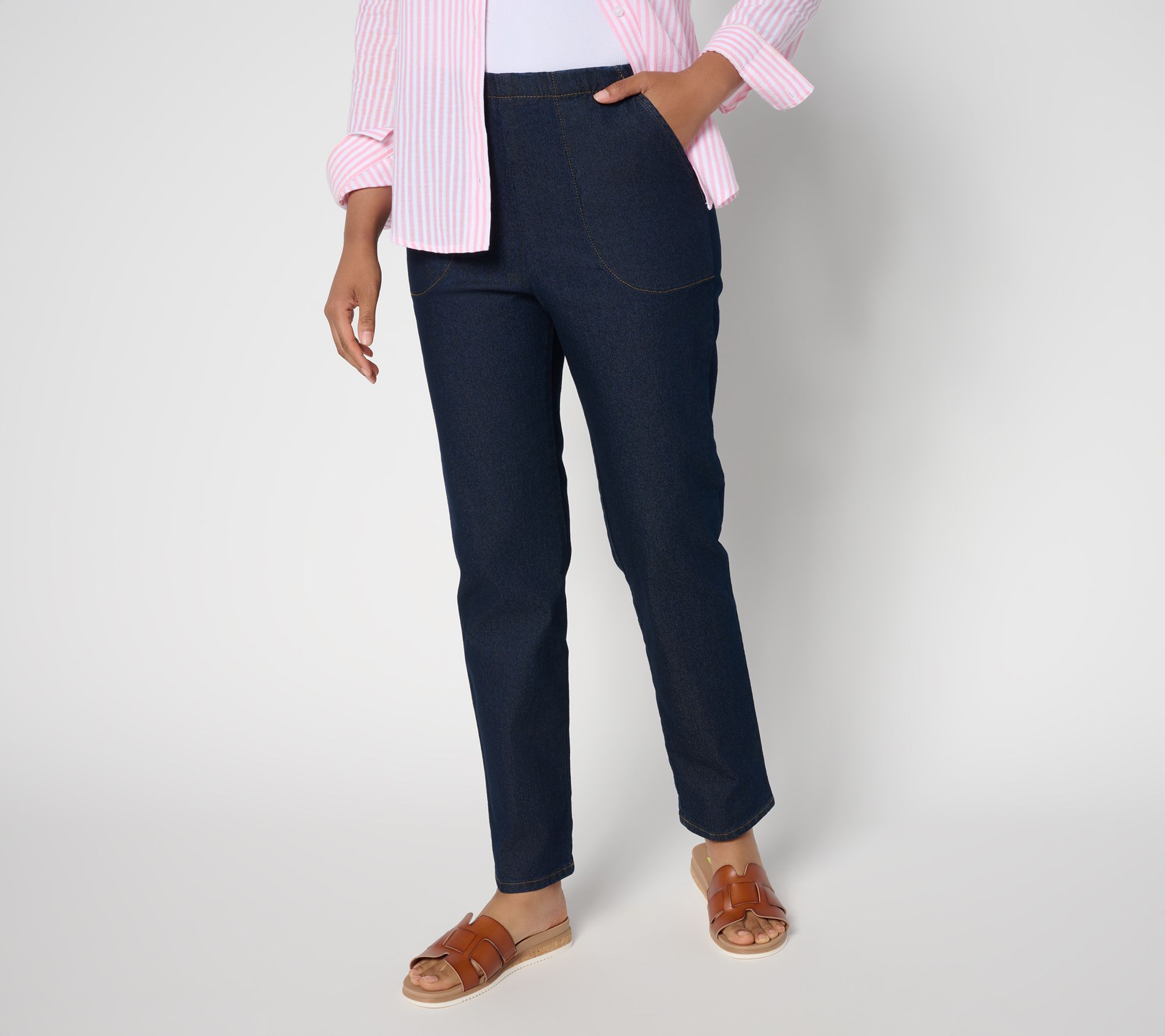 Denim & Co. Regular Indigo Flat Front Denim Side Pock Pant