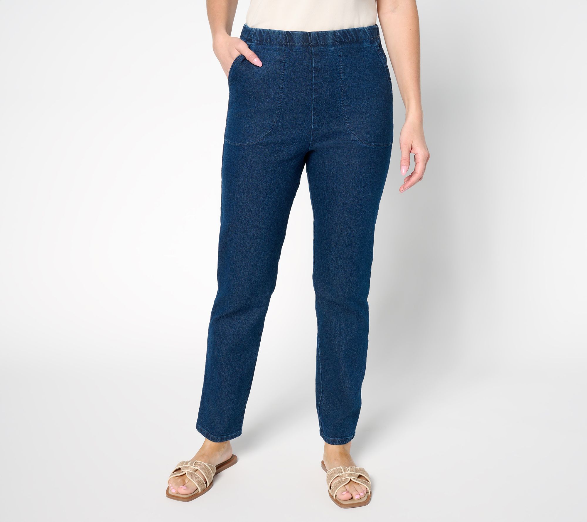 Denim & Co. Regular Indigo Flat Front Denim Side Pocket Pant