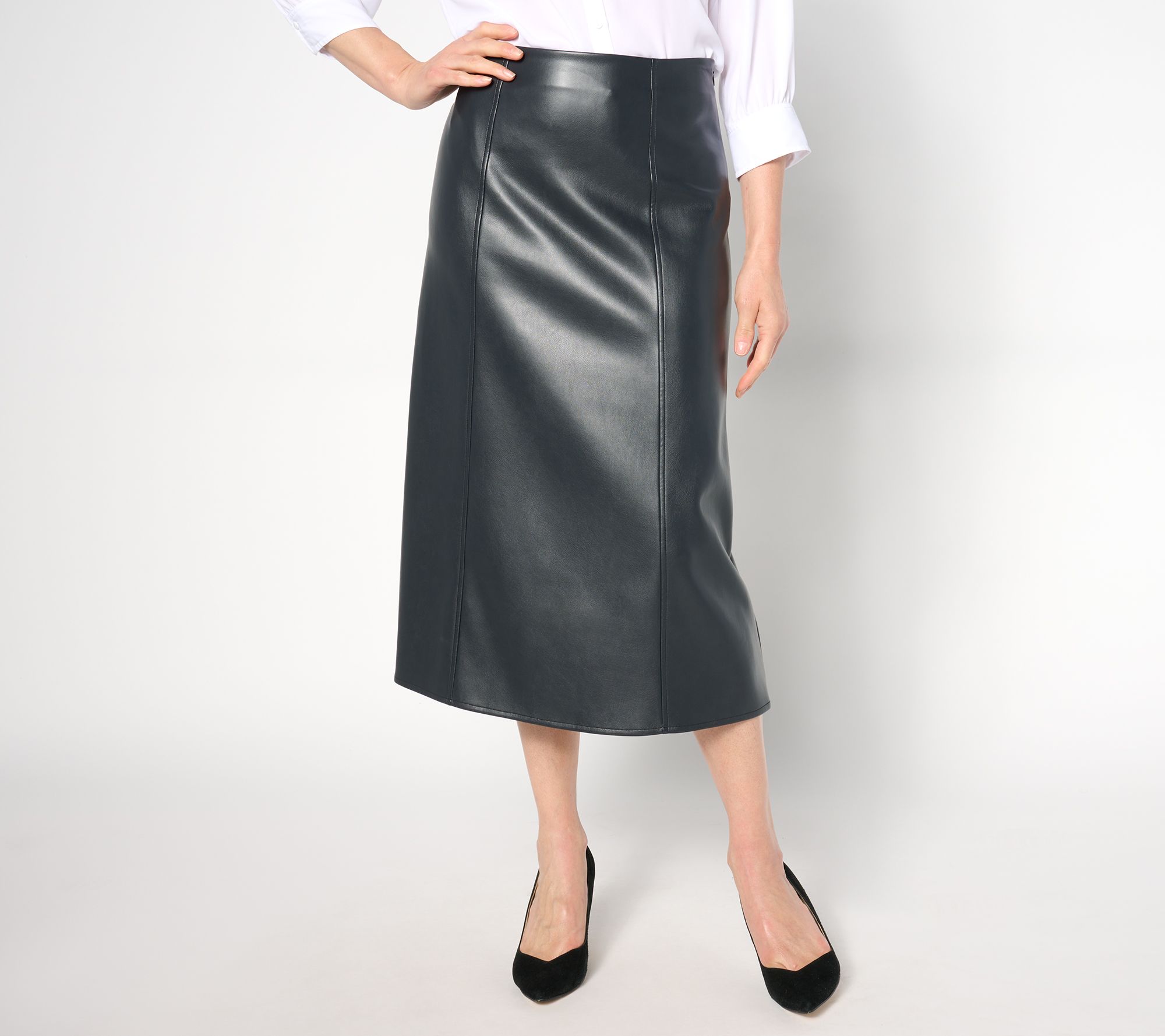 "As Is" Studio Park x Ali Carr Petite Faux Leather Midi Skirt