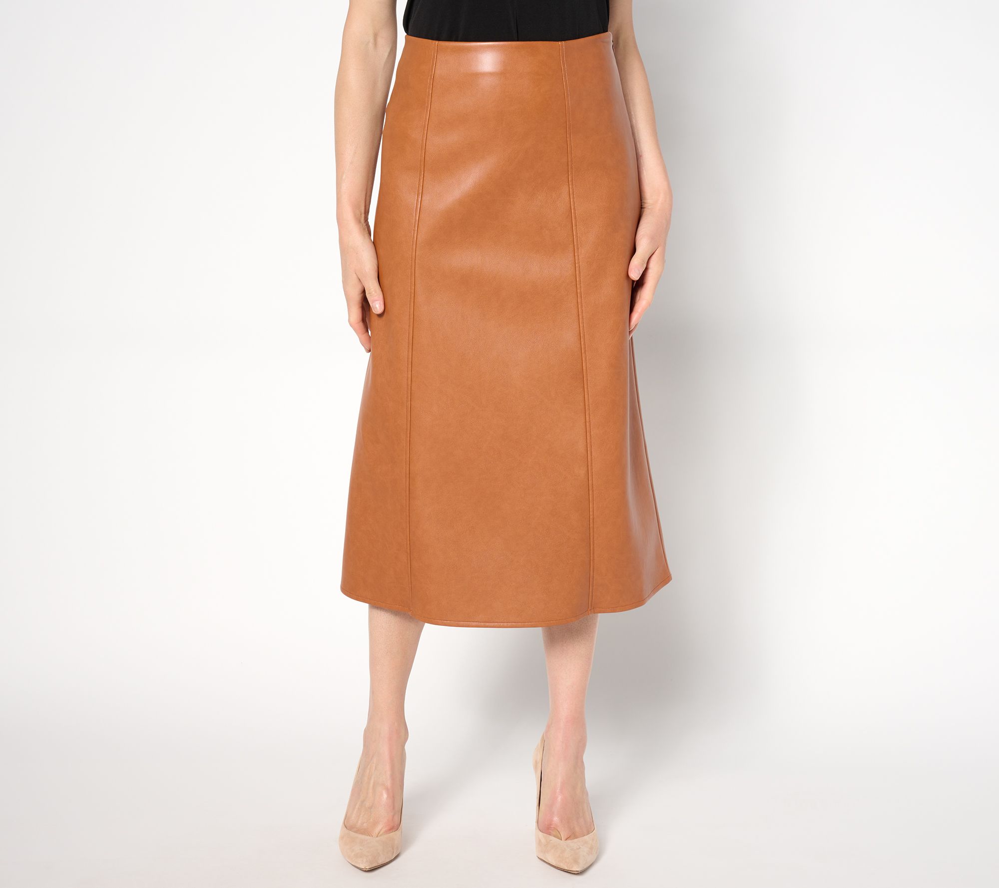 "As Is" Studio Park x Ali Carr Petite Faux Leather Midi Skirt