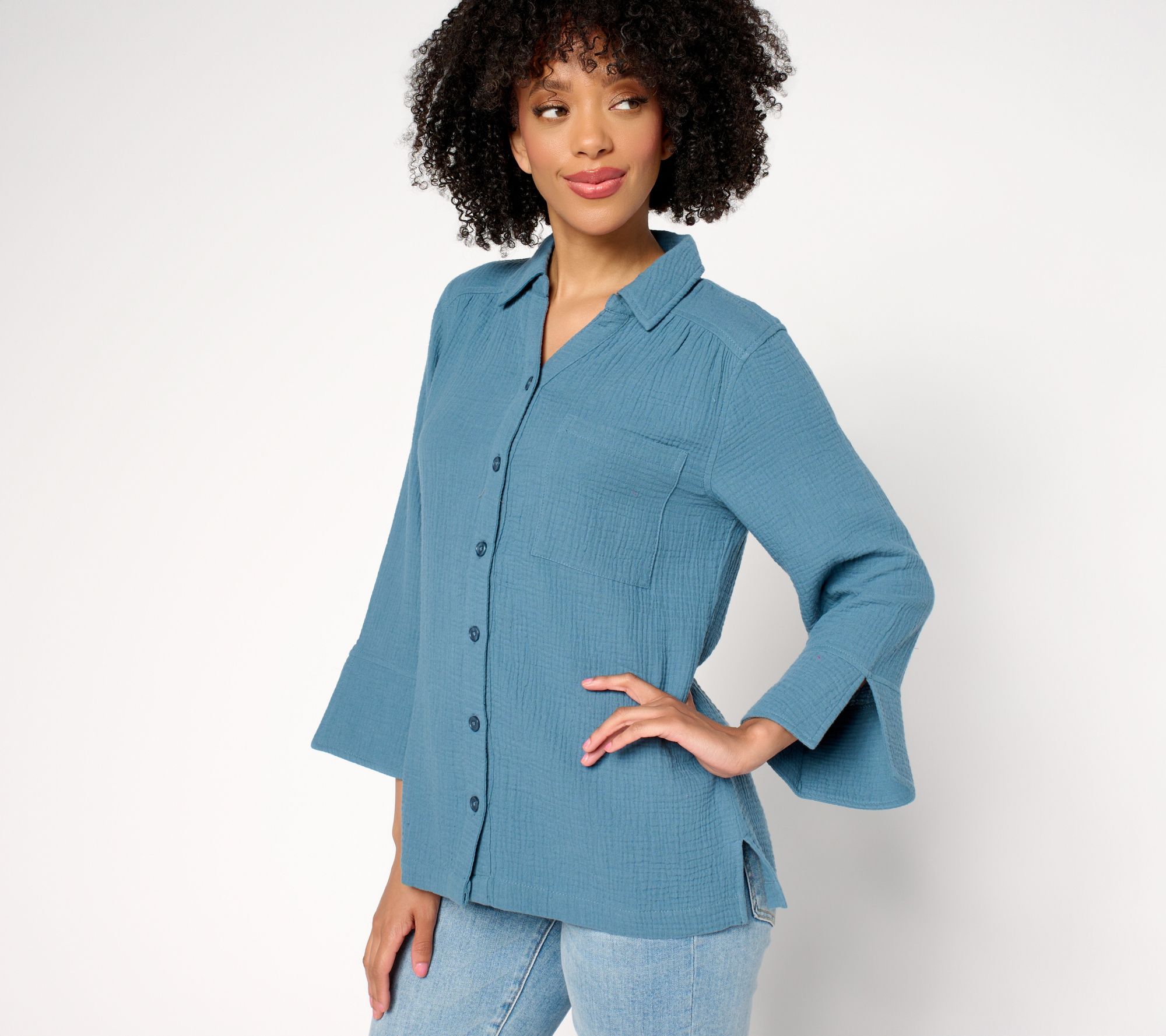 Belle by Kim Gravel Summer Sunset Cotton Gauze Button Up Shirt