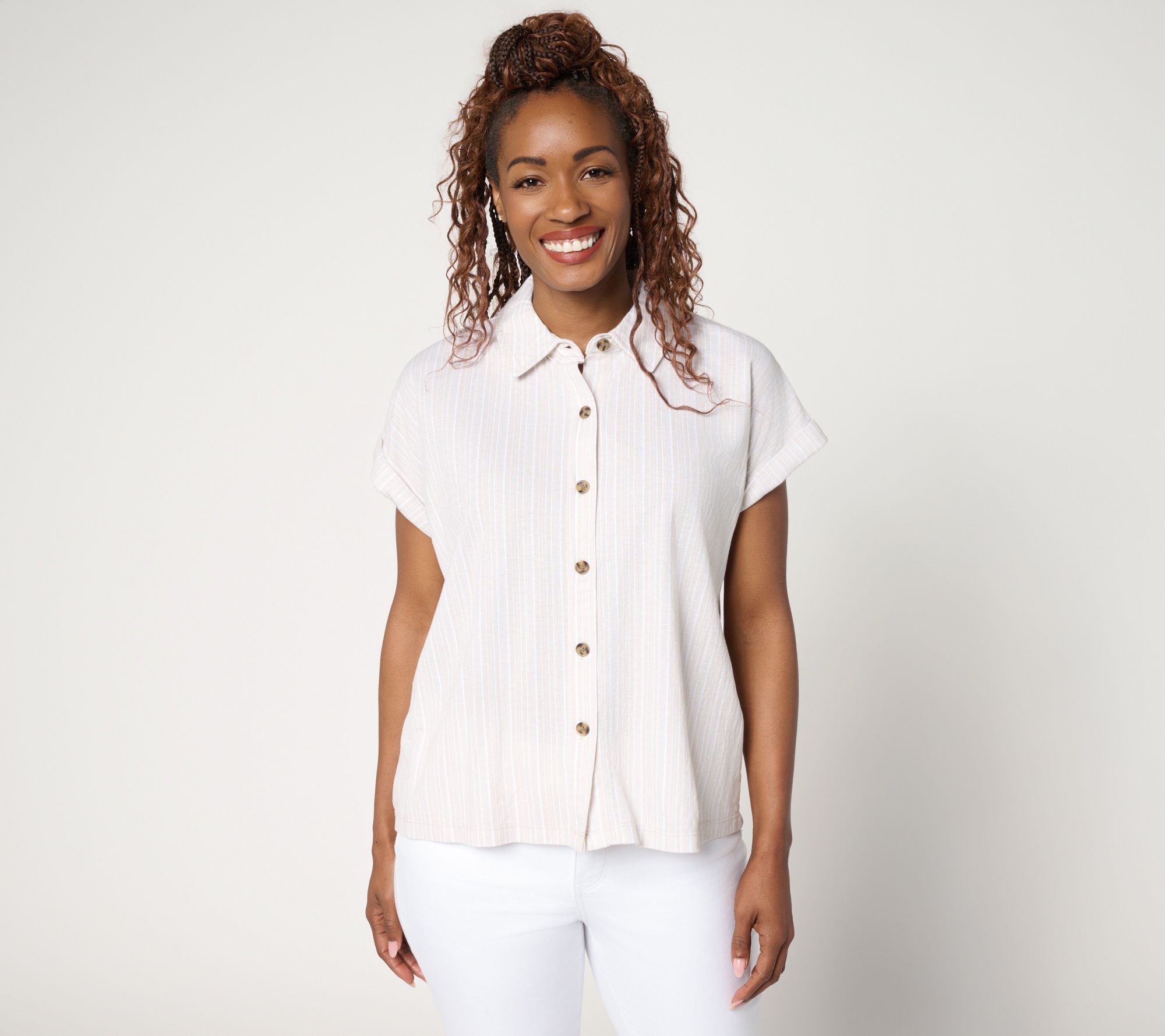 Belle Beach by Kim Gravel Cabana Knit Stripe Camp Shirt