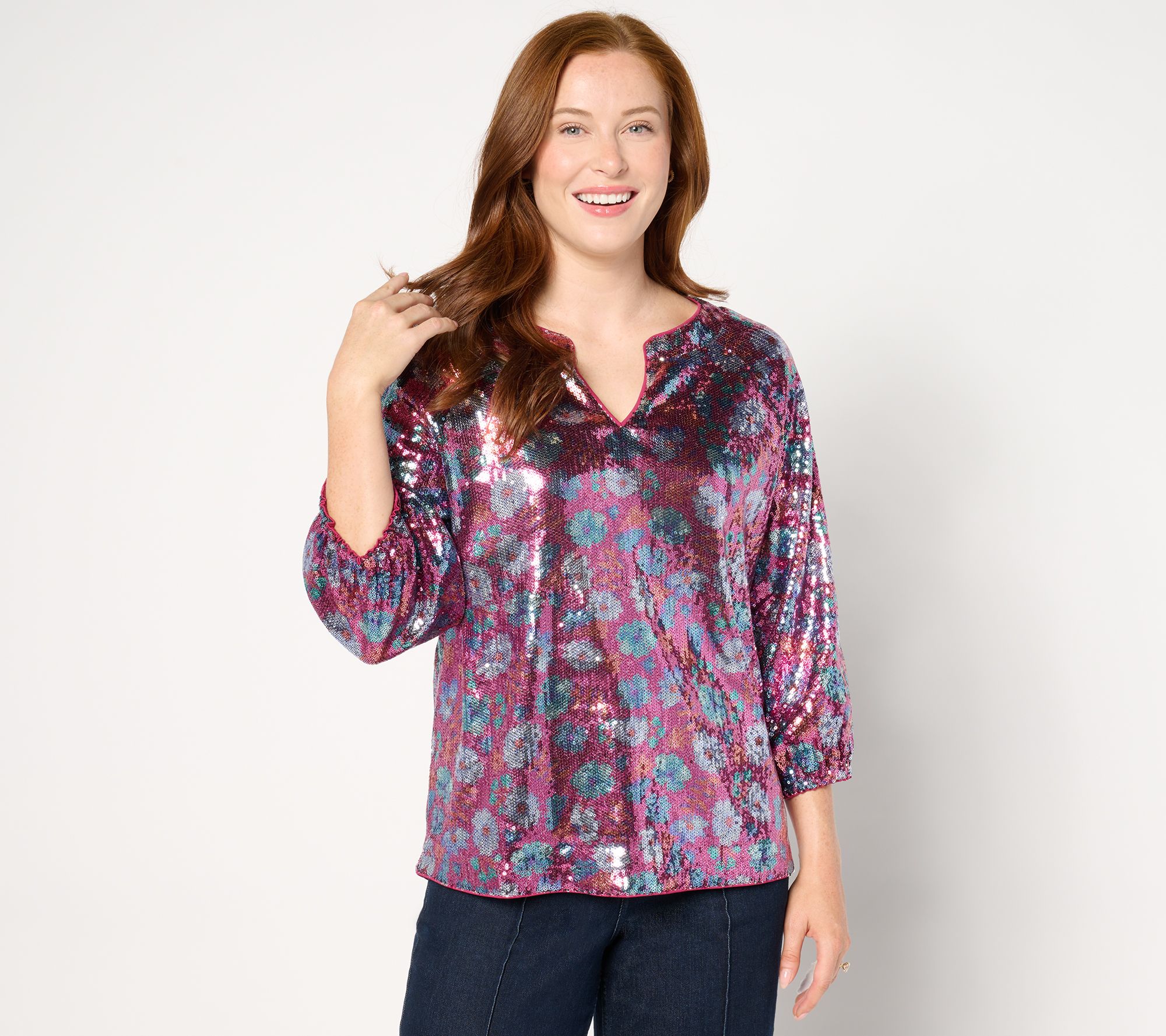 "As Is" nicole by Nicole Miller Sequin 3/4 Balloon Sleeve Top