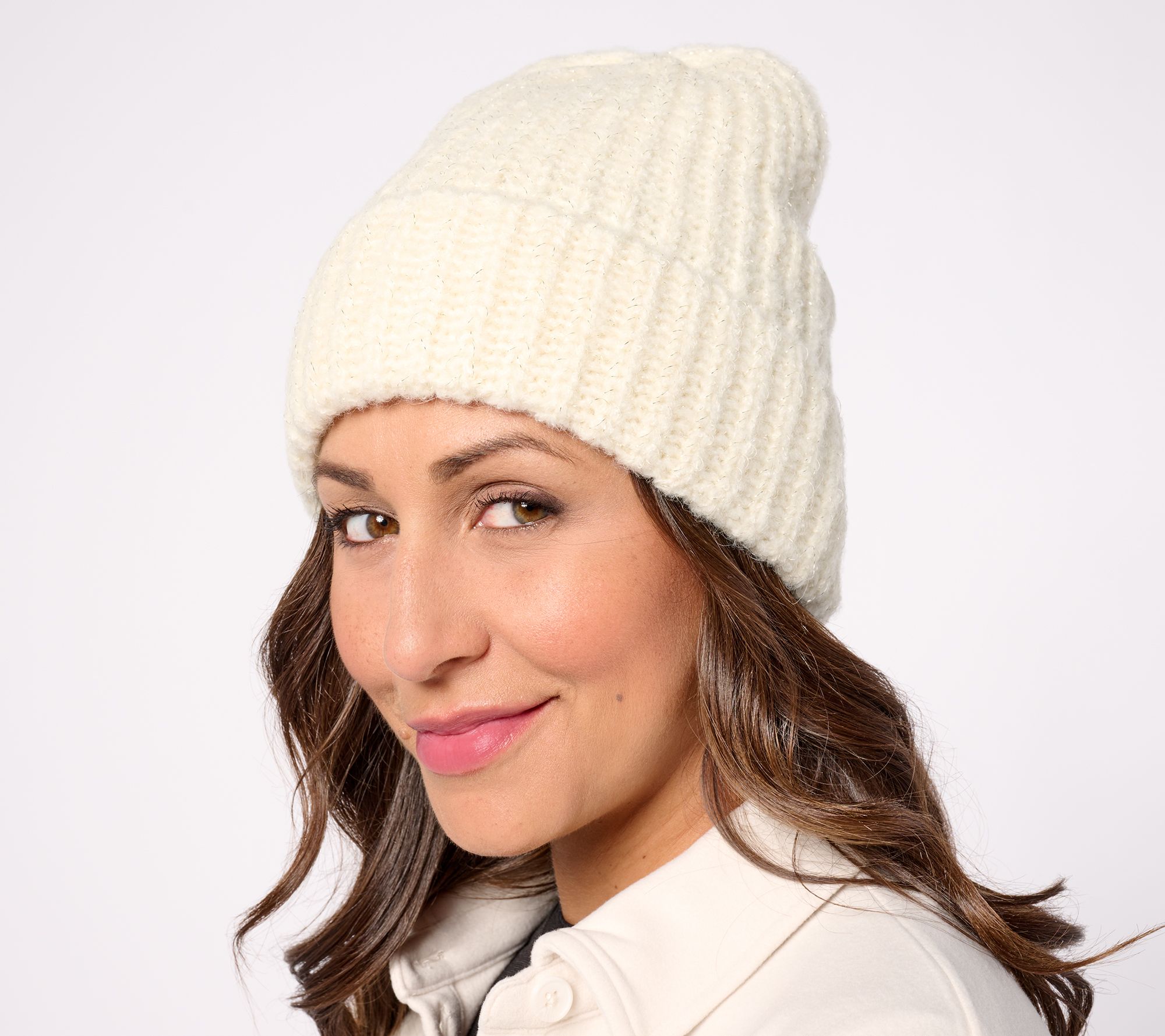 "As Is" Susan Graver Chunky Yarn Cuffed Hat with Lurex
