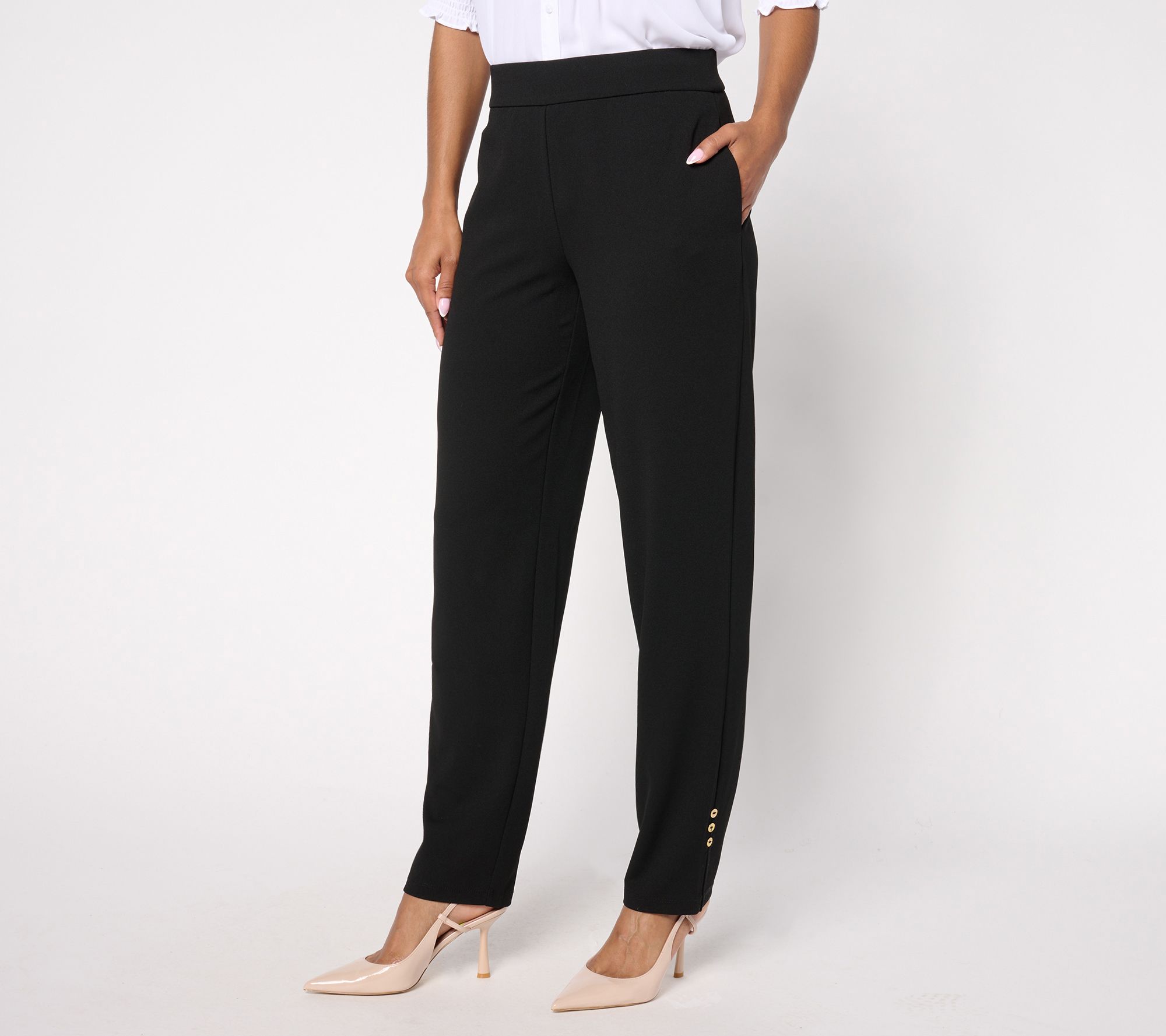 "As Is" Dennis Basso Regular Luxe Crepe Slim Leg Pants with Button Detail
