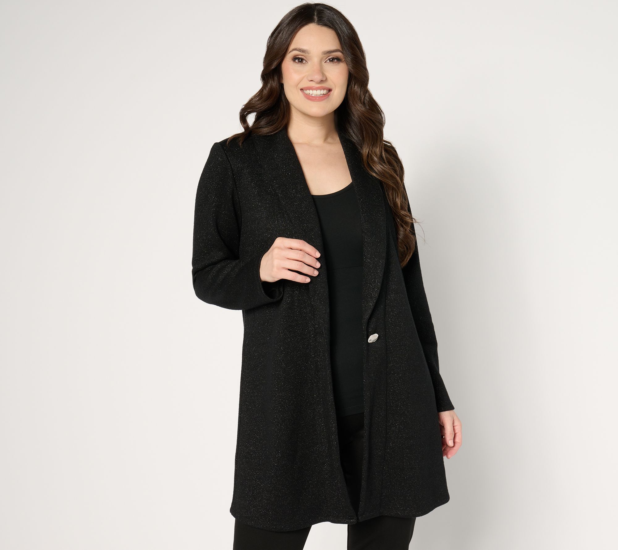 "As Is" Dennis Basso Regular Metallic Knit Sweater with Shawl Collar