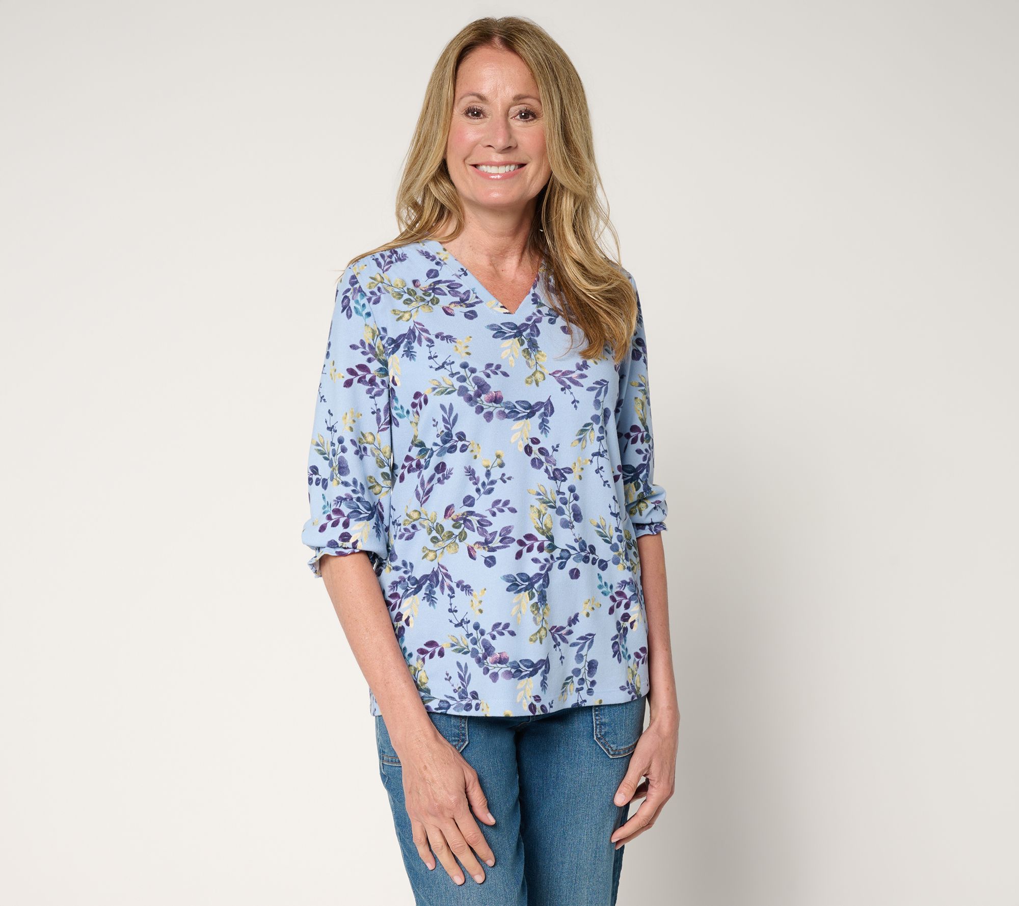 Denim & Co. Printed Heavenly Jersey V-Neck Top