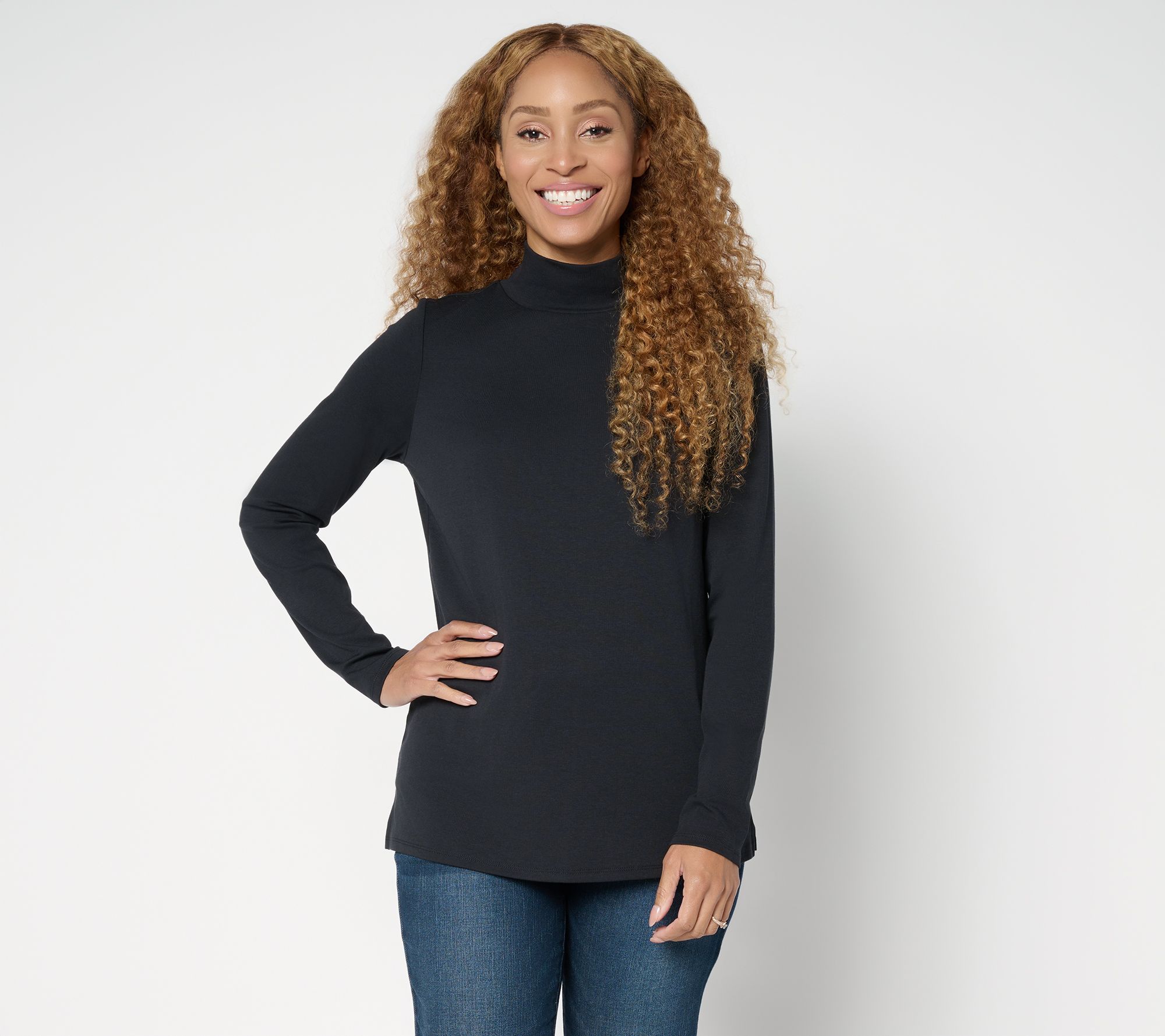Belle by Kim Gravel TripleLuxe Micro Rib Mock Neck Top