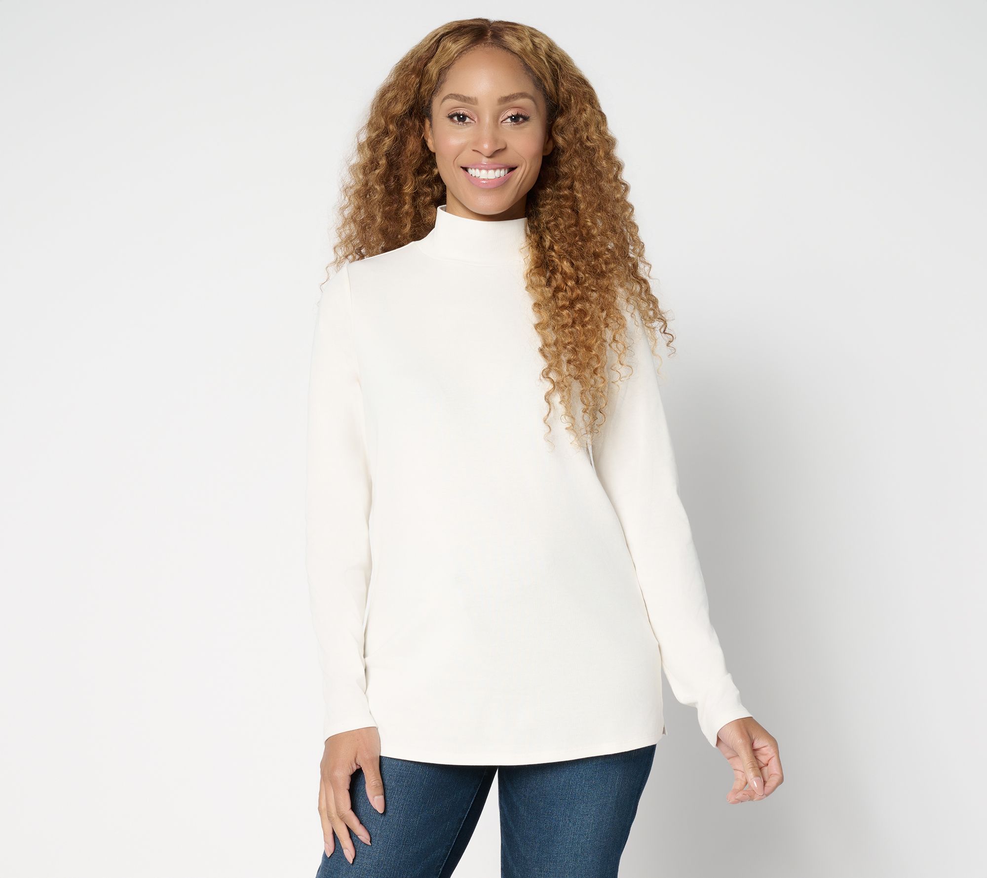 Belle by Kim Gravel TripleLuxe Micro Rib Mock Neck Top