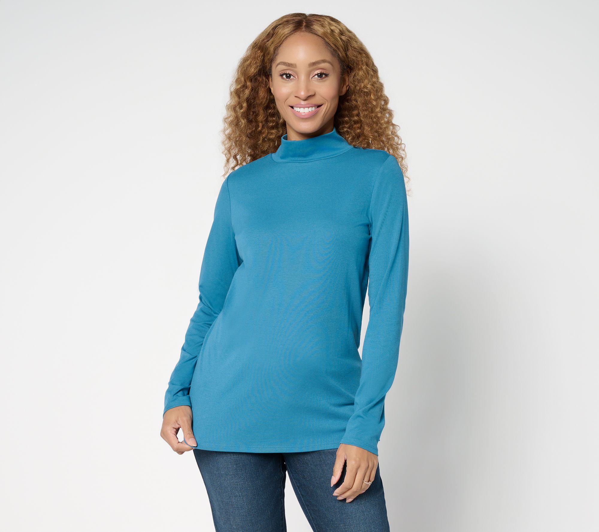 Belle by Kim Gravel TripleLuxe Micro Rib Mock Neck Top