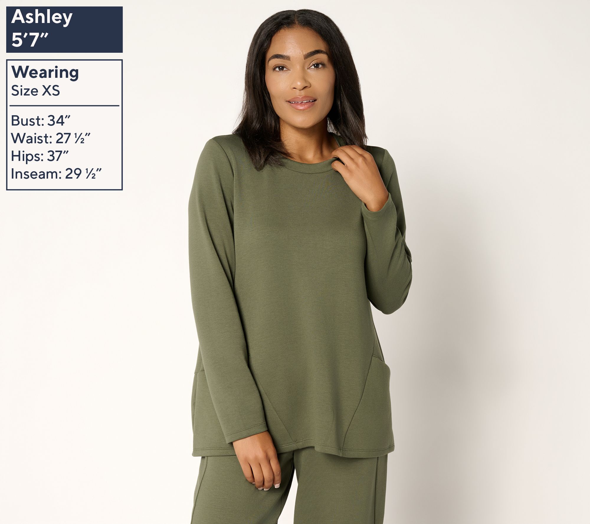 LOGO by Lori Goldstein Long Sleeve Scuba Knit Seamed Top