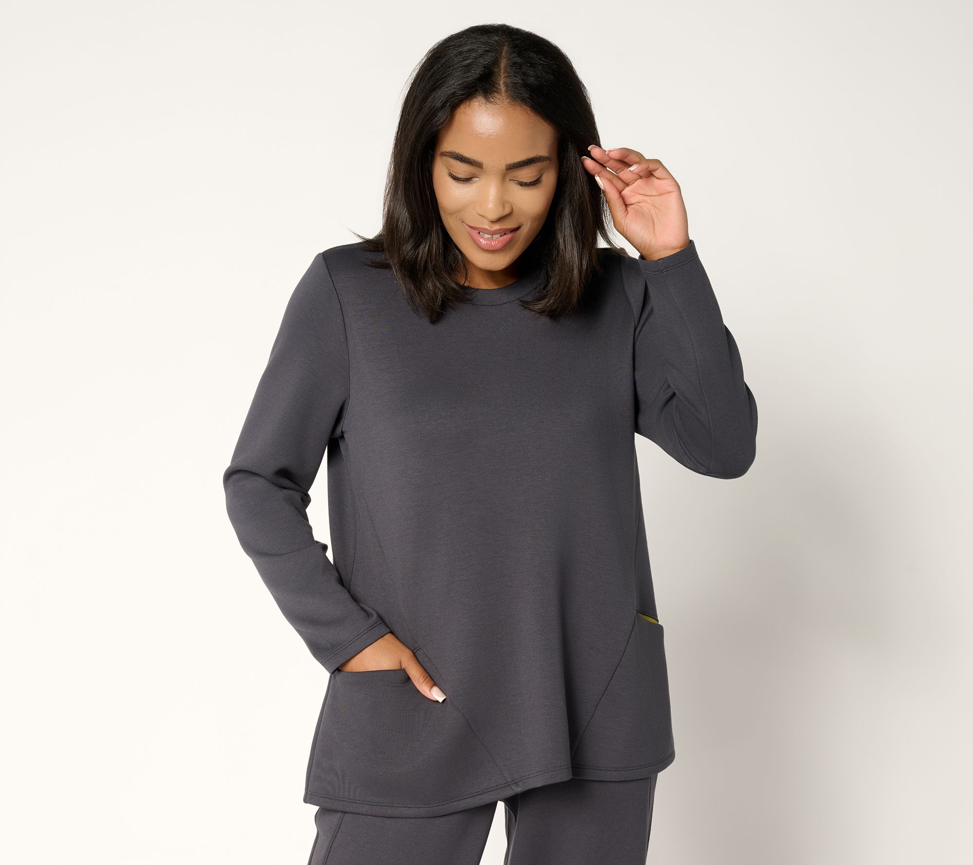 LOGO by Lori Goldstein Long Sleeve Scuba Knit Seamed Top