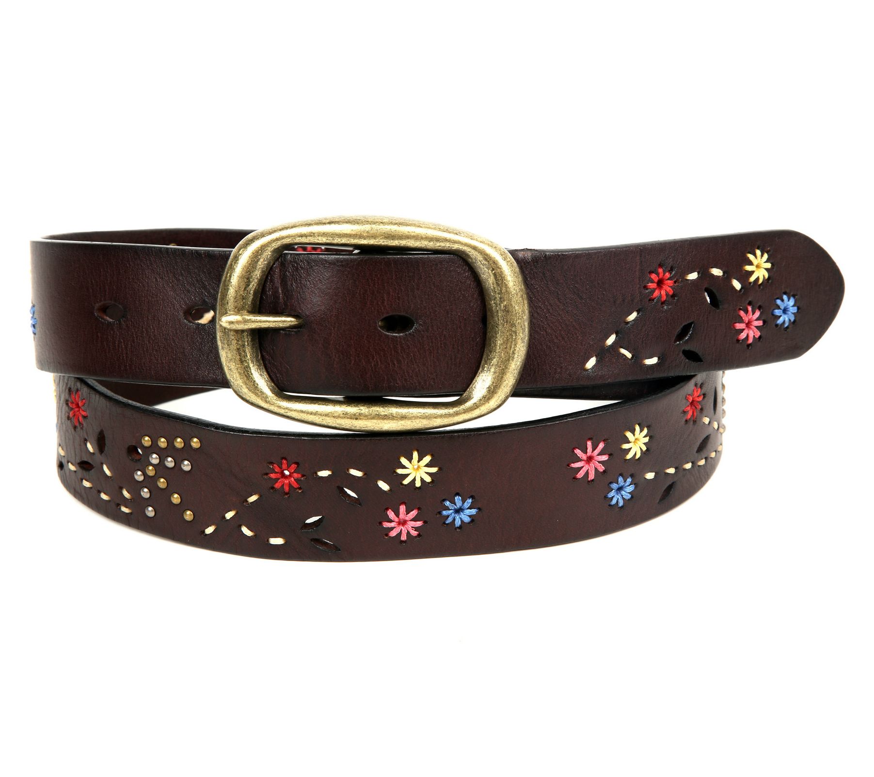 Old Trend Blossom Stitched Leather Belt