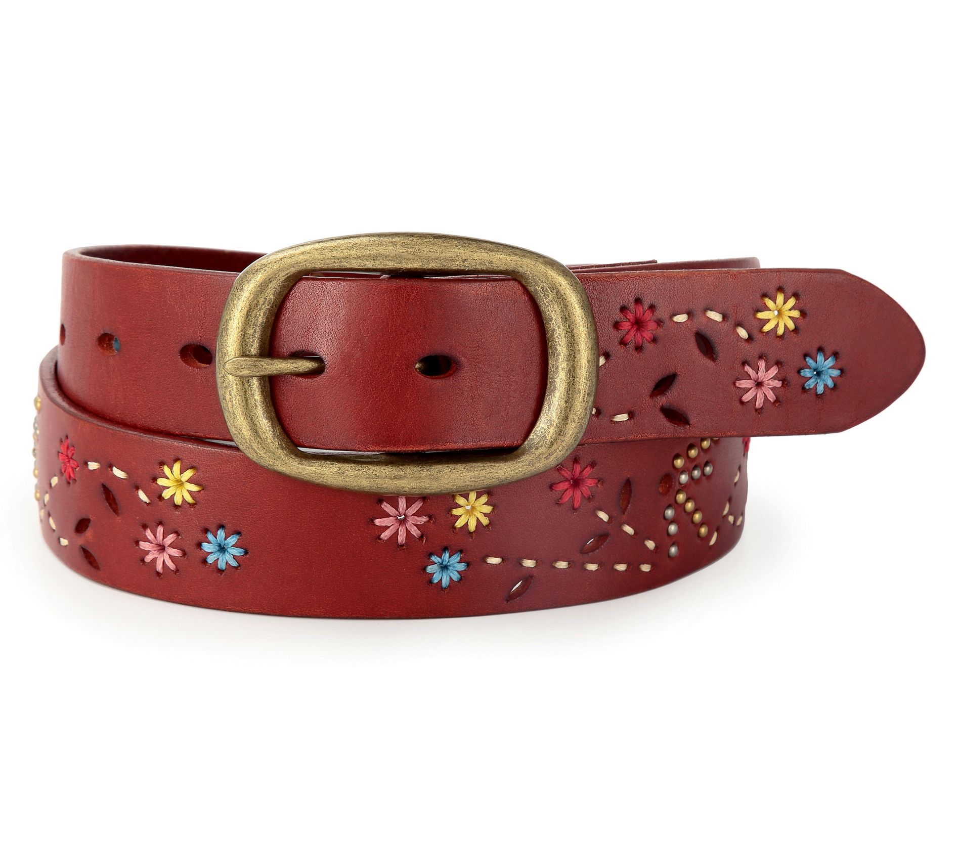 Old Trend Blossom Stitched Leather Belt