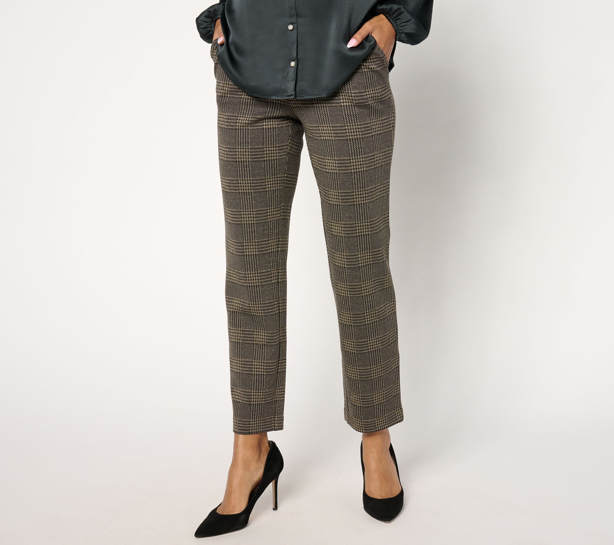 "As Is" Isaac Mizrahi Live! Tall Plaid Straight Leg Ankle Pants