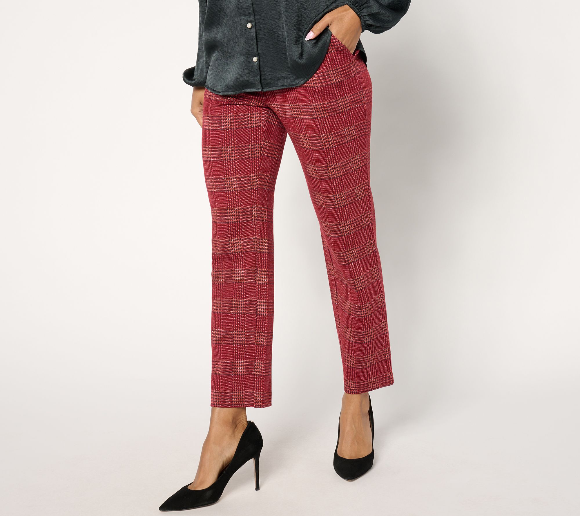 "As Is" Isaac Mizrahi Live! Tall Plaid Straight Leg Ankle Pants