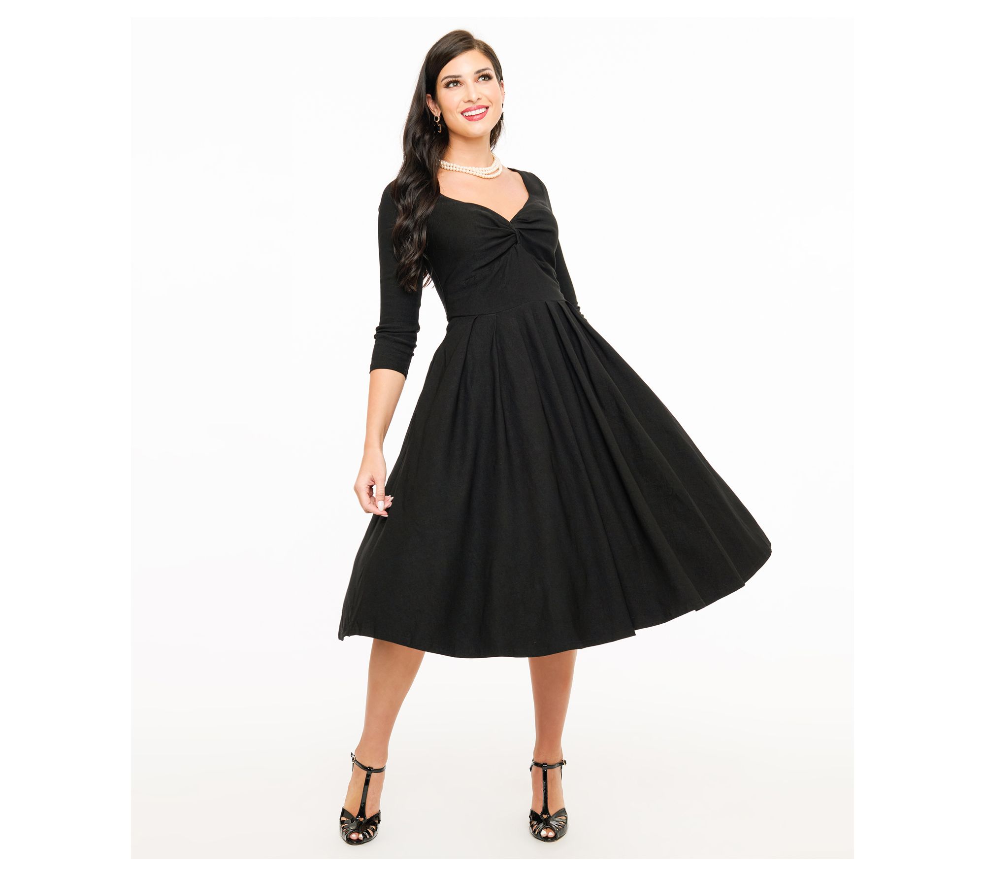Unique Vintage 1950s Black Bengaline Front Twist Swing Dress