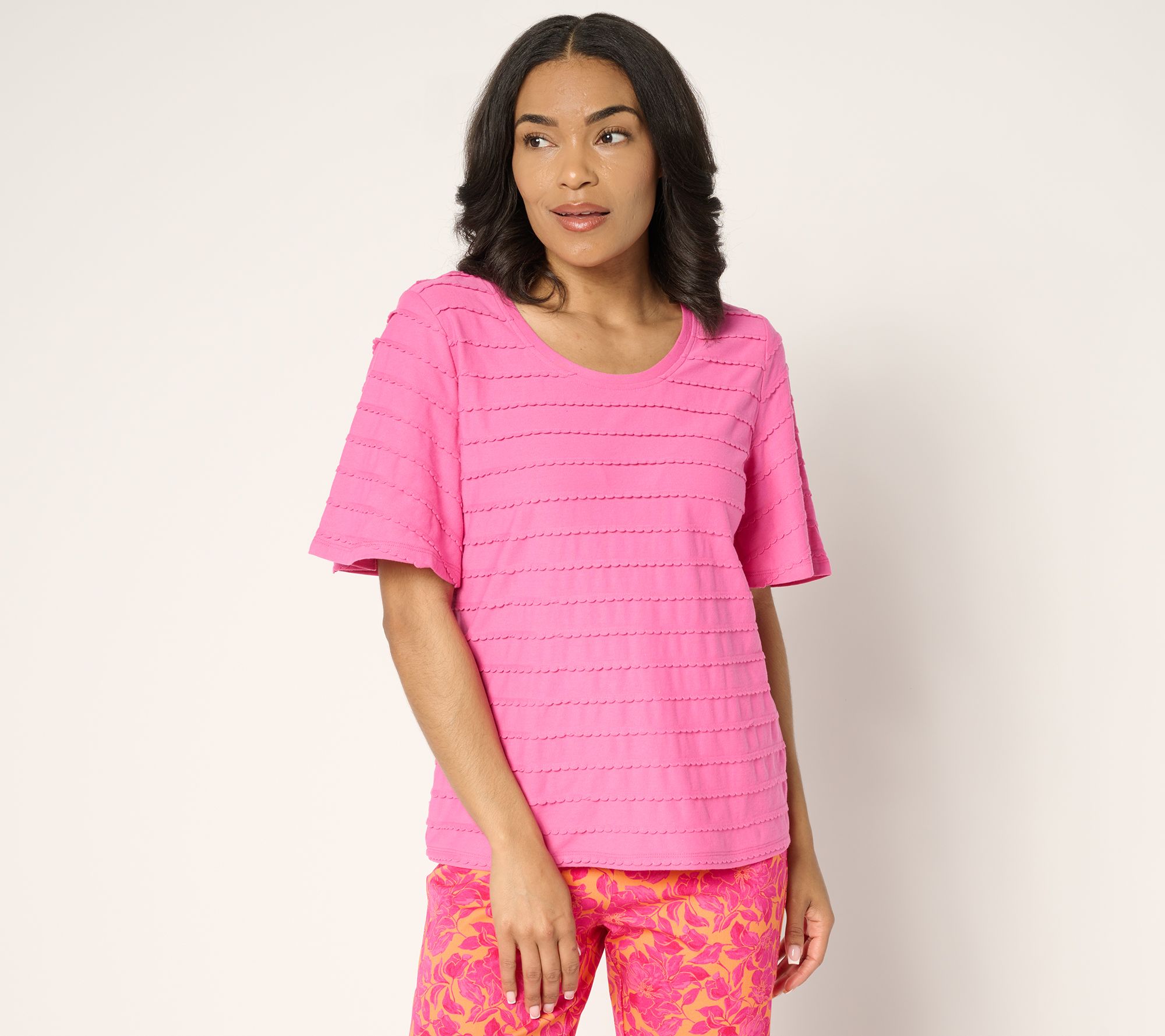 "As Is" Isaac Mizrahi Live! Knit Stripe Scoop Neck Top