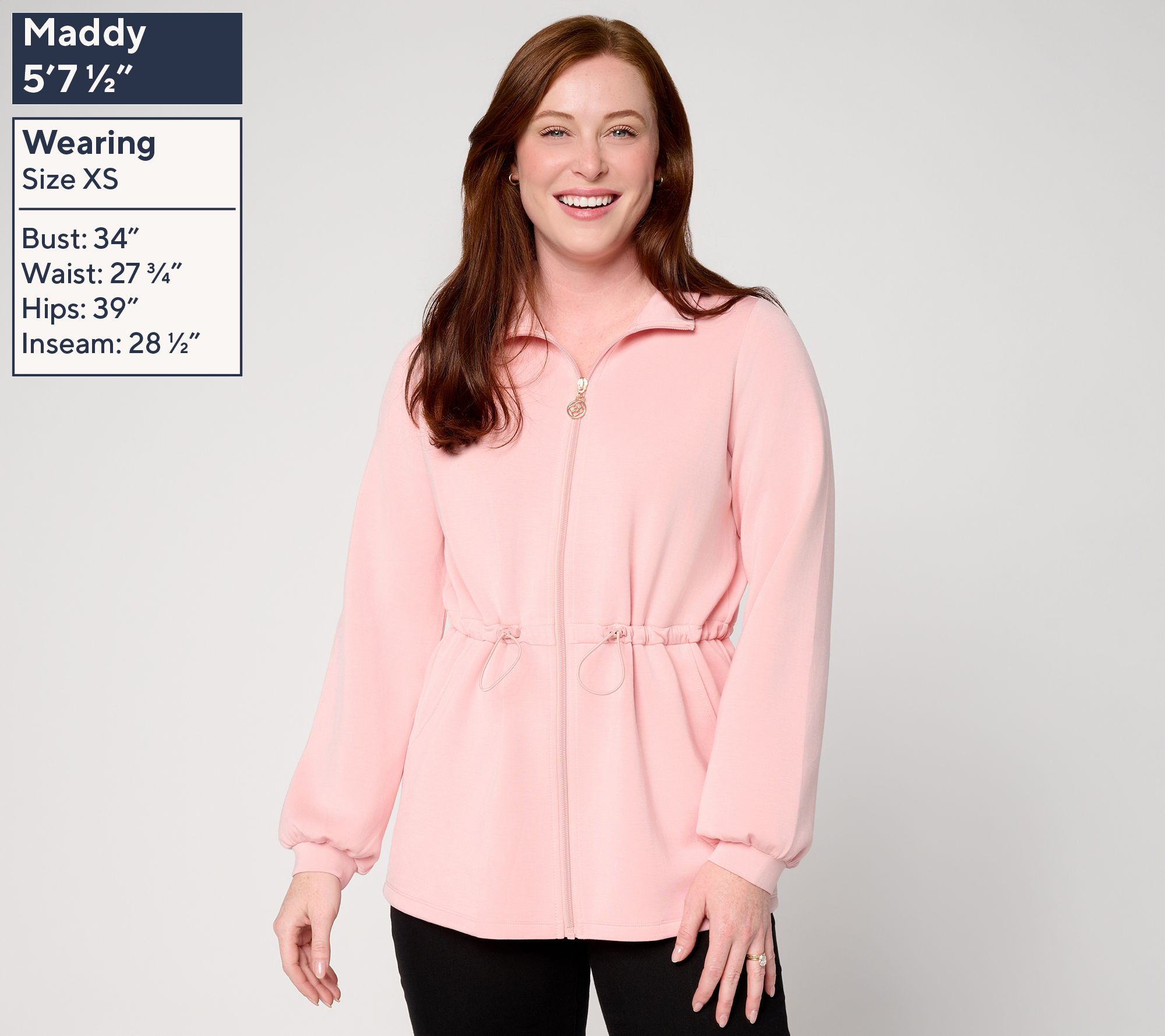 Belle by Kim Gravel ScubaLuxe Cinch Waist Zip Front Jacket - QVC.com