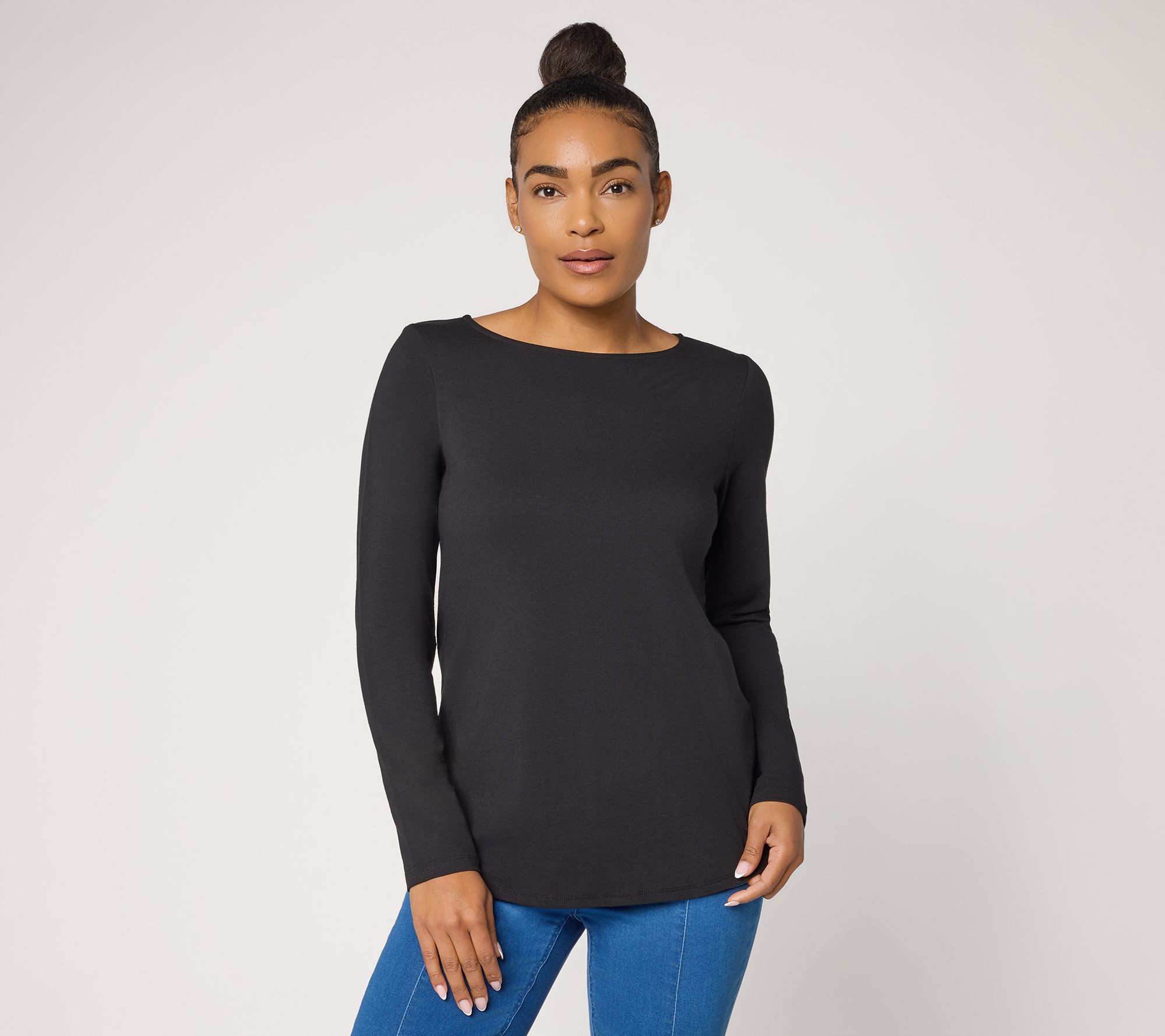 Susan Graver Essentials Comfy Cotton Bateau-Neck Shirttail Top