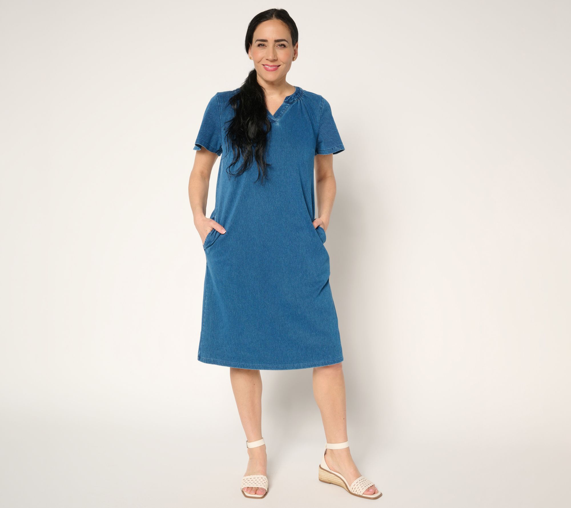 "As Is" Denim & Co. Pet Comfy Knit Air Flutter Sleeve Dress