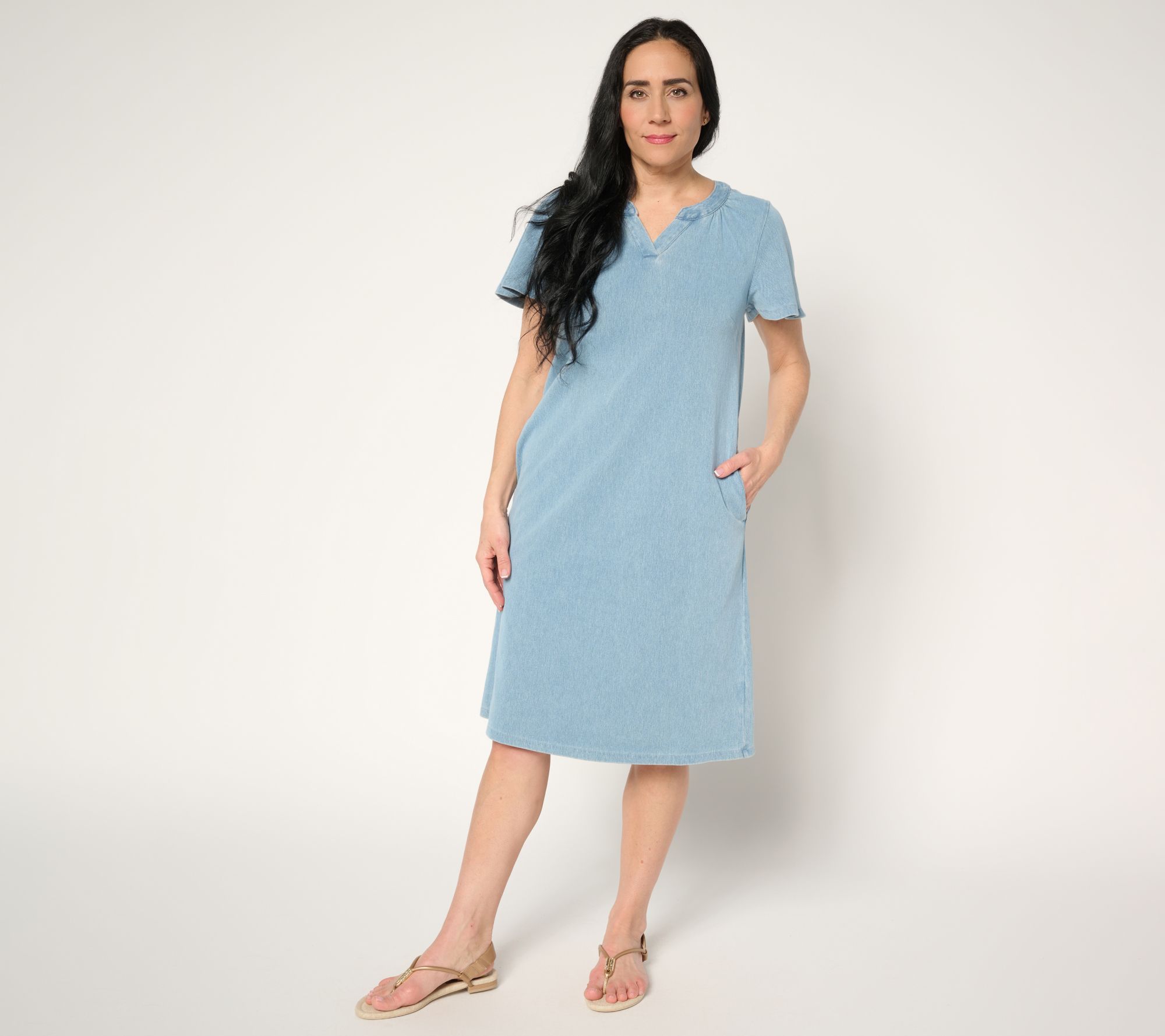 "As Is" Denim & Co. Pet Comfy Knit Air Flutter Sleeve Dress