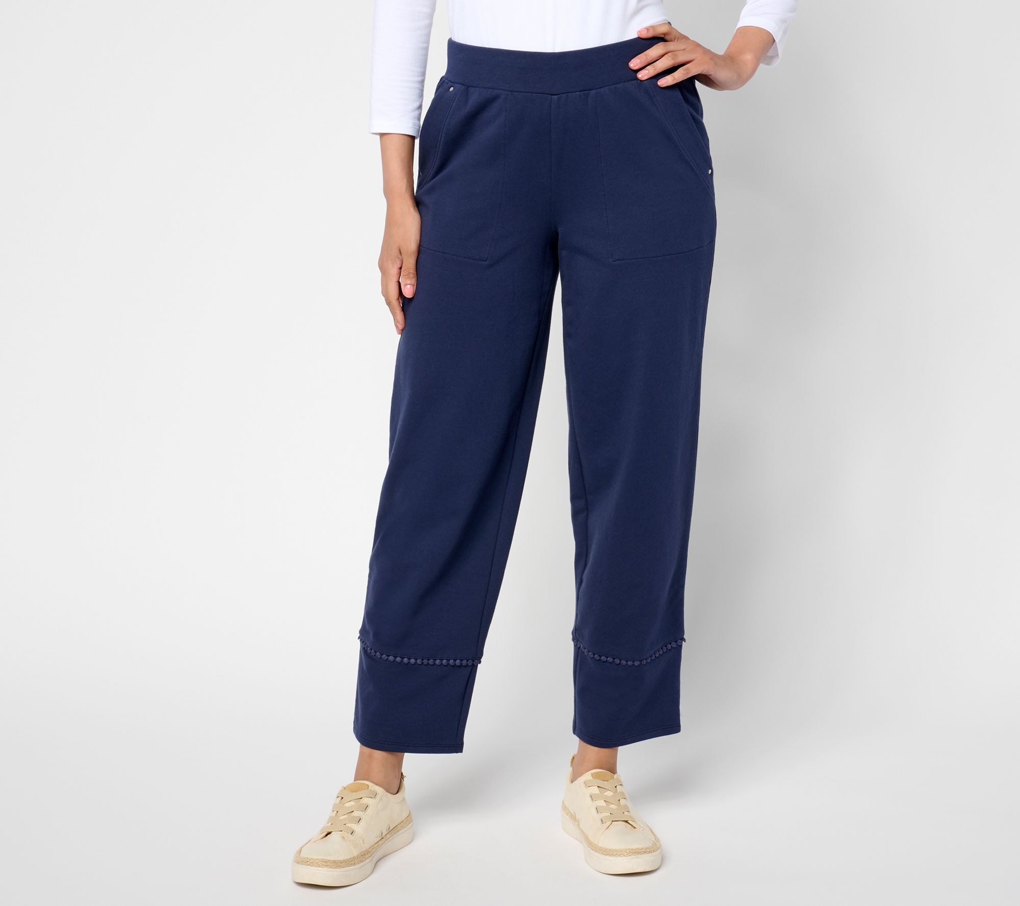 "As Is" Sport Savvy Petite French Terry Ankle Pants w/ Pom Trim