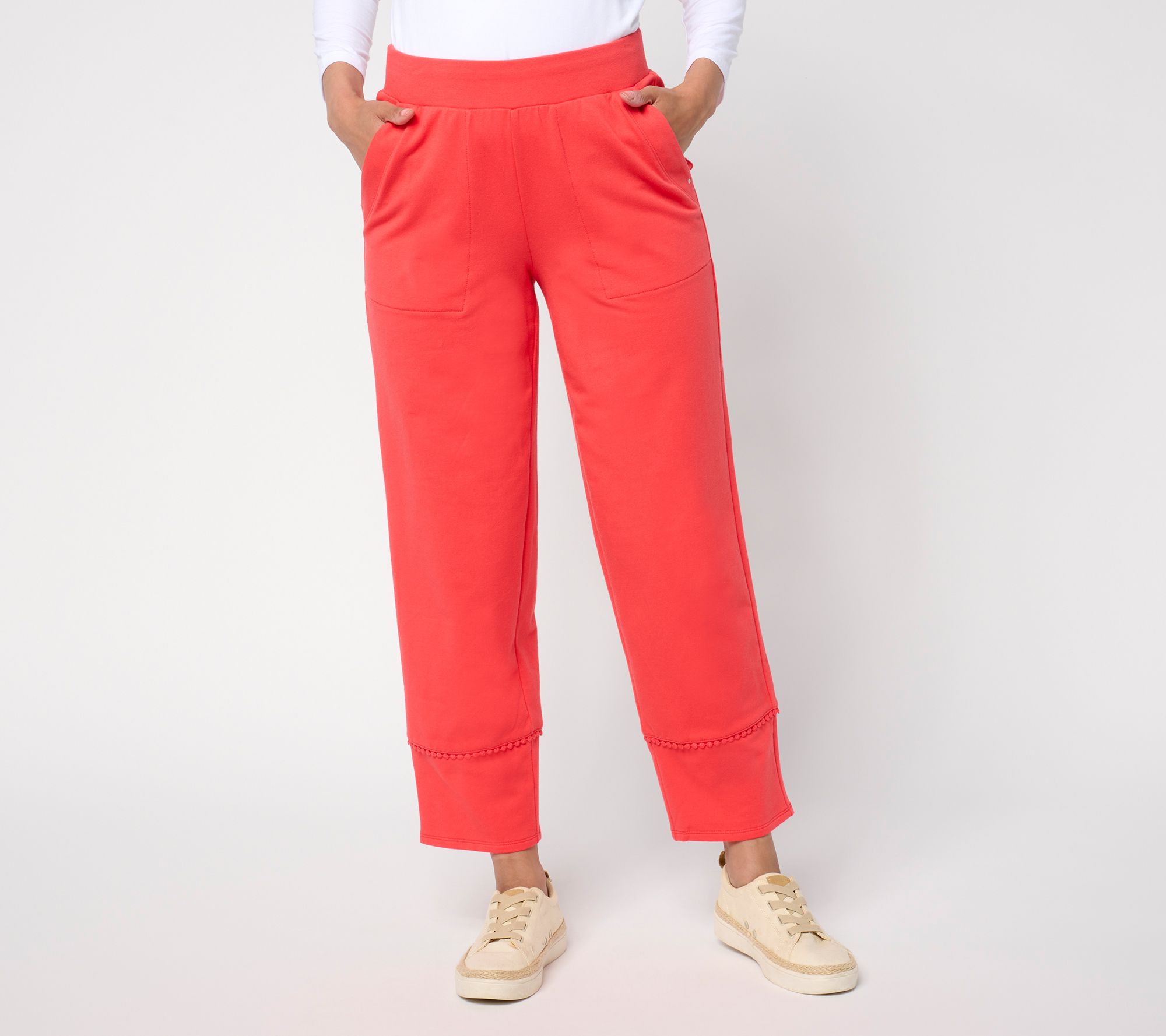 "As Is" Sport Savvy Petite French Terry Ankle Pants w/ Pom Trim