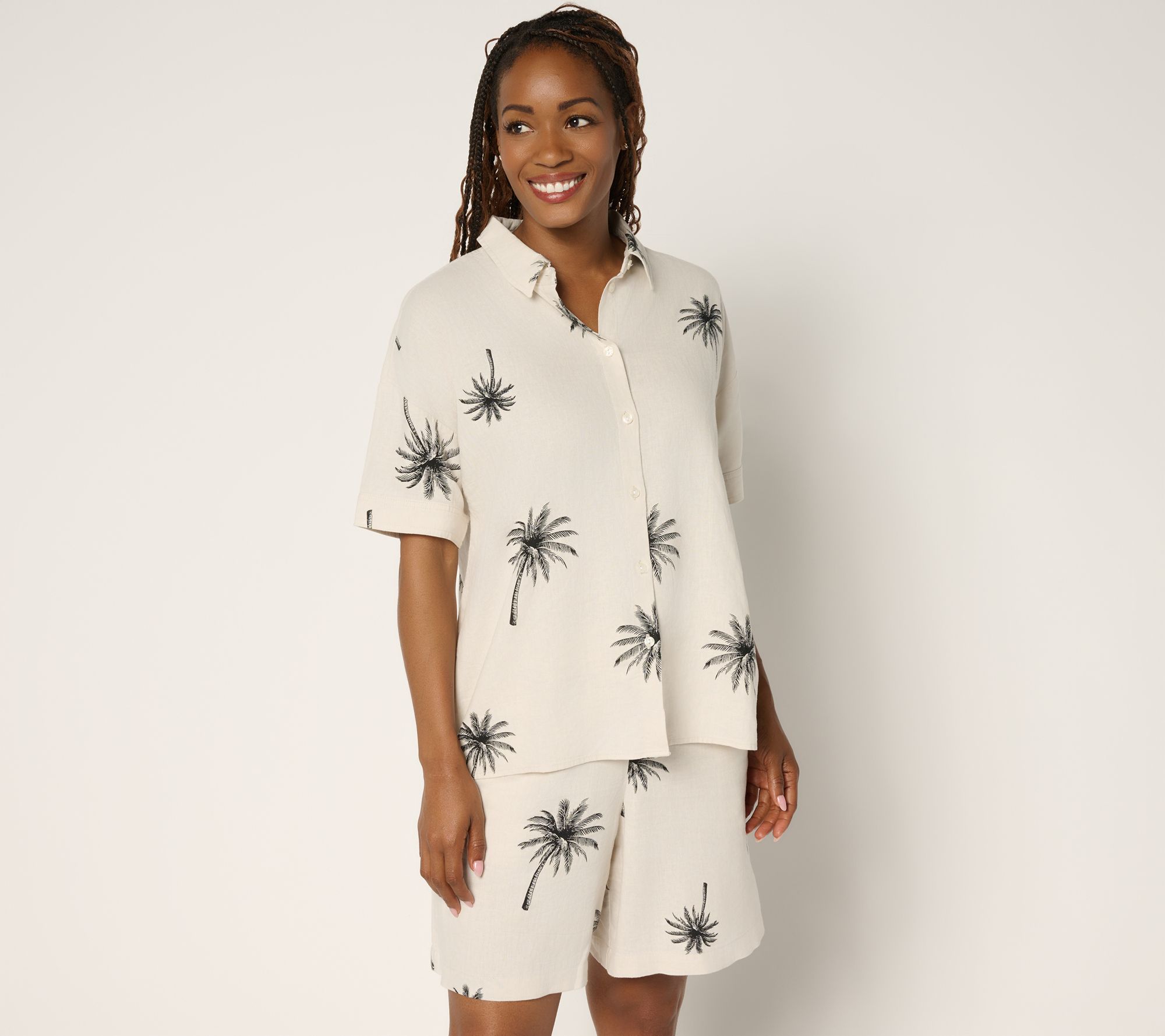 "As Is" Peace Love World Boheme Linen Blend Printed Shirt