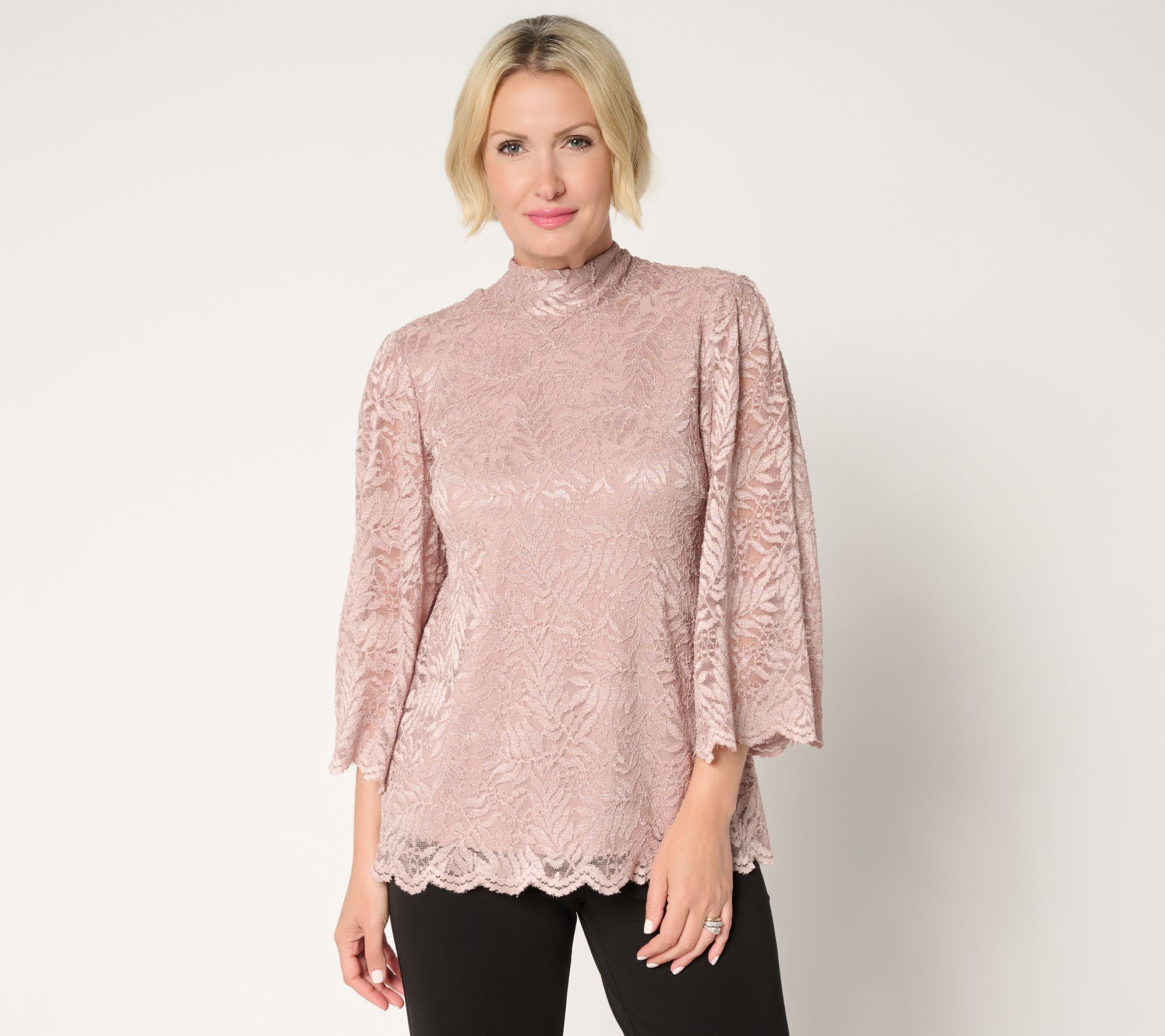 "As Is" Susan Graver Occasion Stretch Lace Bell Sleeve Top