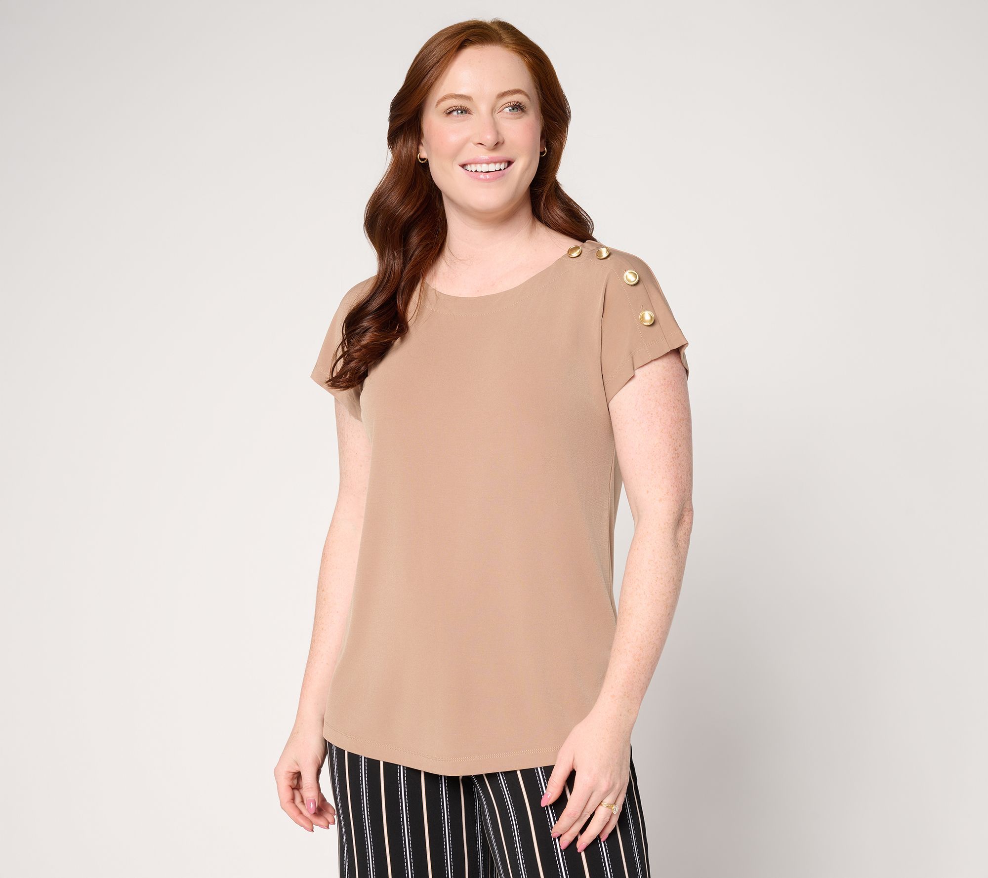 Susan Graver Liquid Knit Extended Sleeve Top with Button Detail
