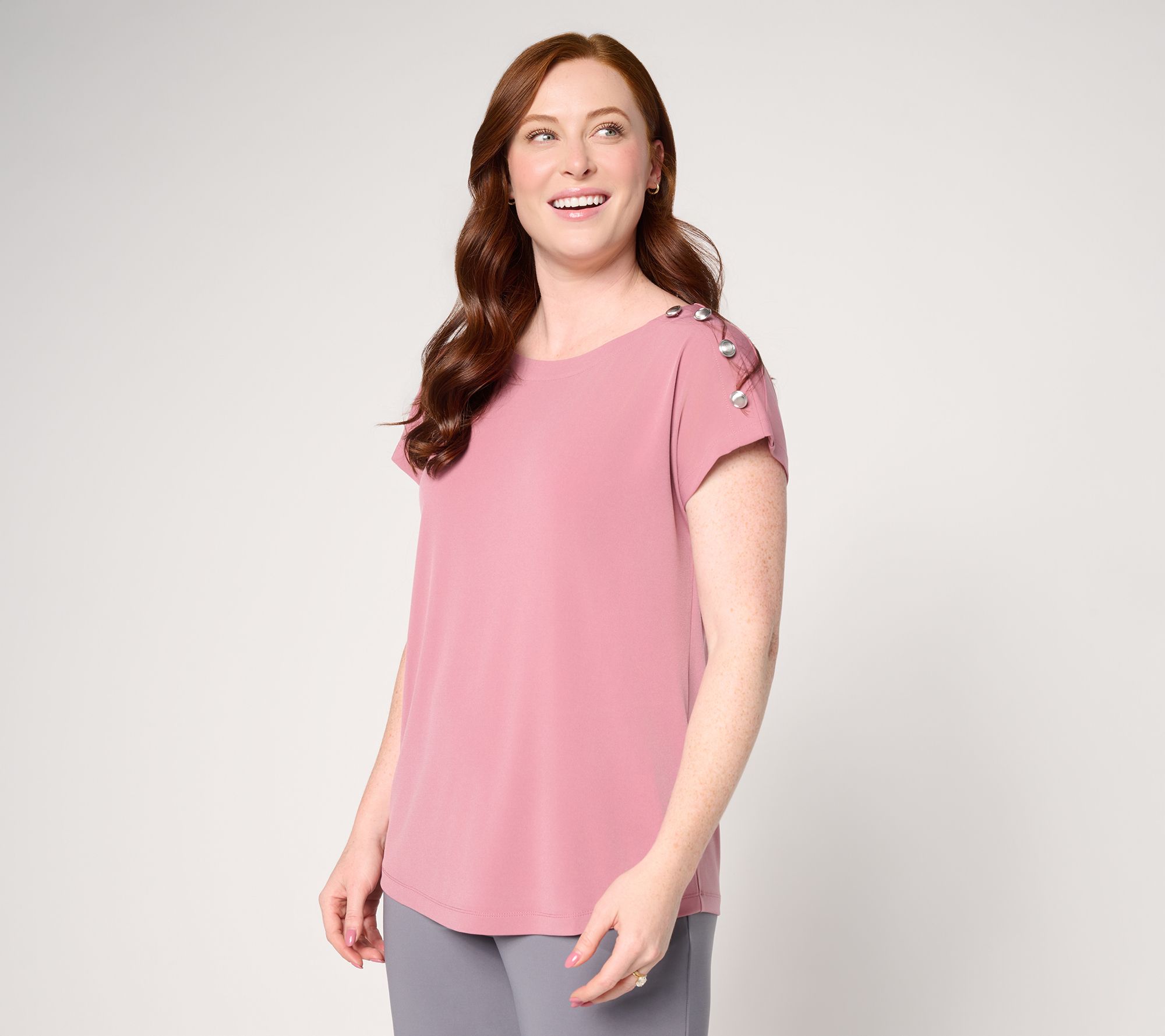 Susan Graver Liquid Knit Extended Sleeve Top with Button Detail