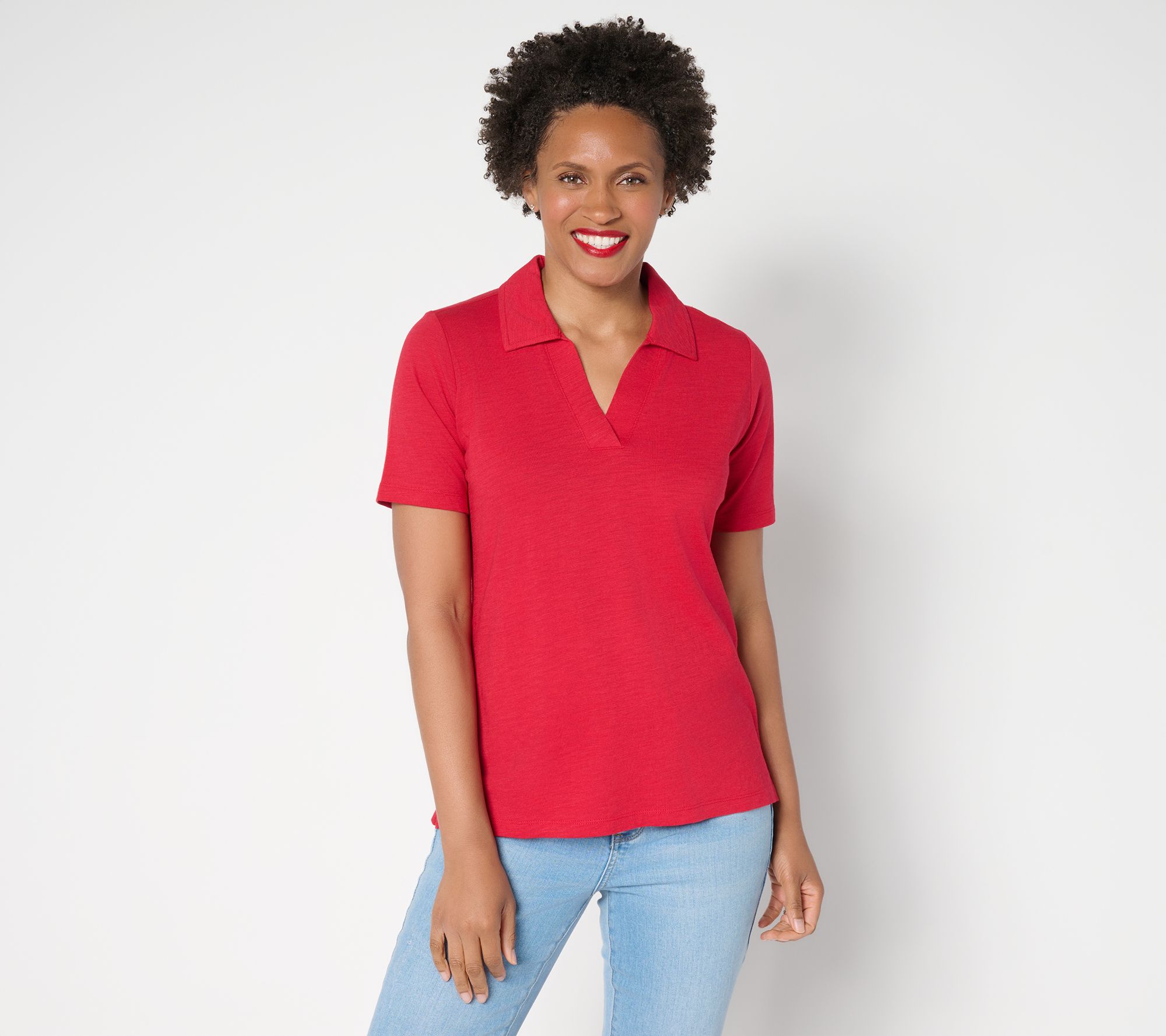 "As Is" Belle by Kim Gravel Slub Knit Preppy Polo Top