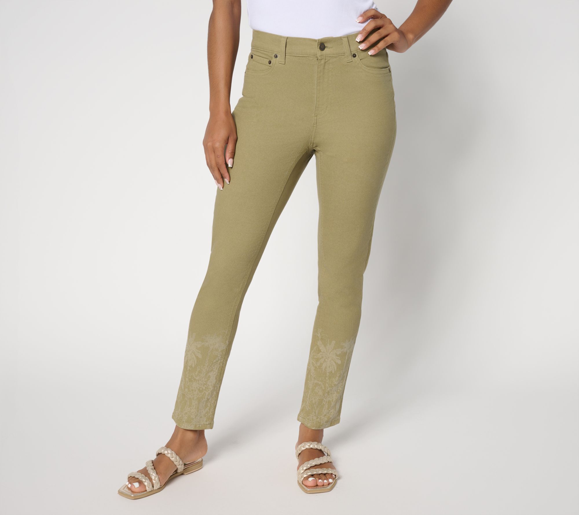 "As Is" Denim & Co. Reg Color Classic Stretch Laser Print Ankle Jean