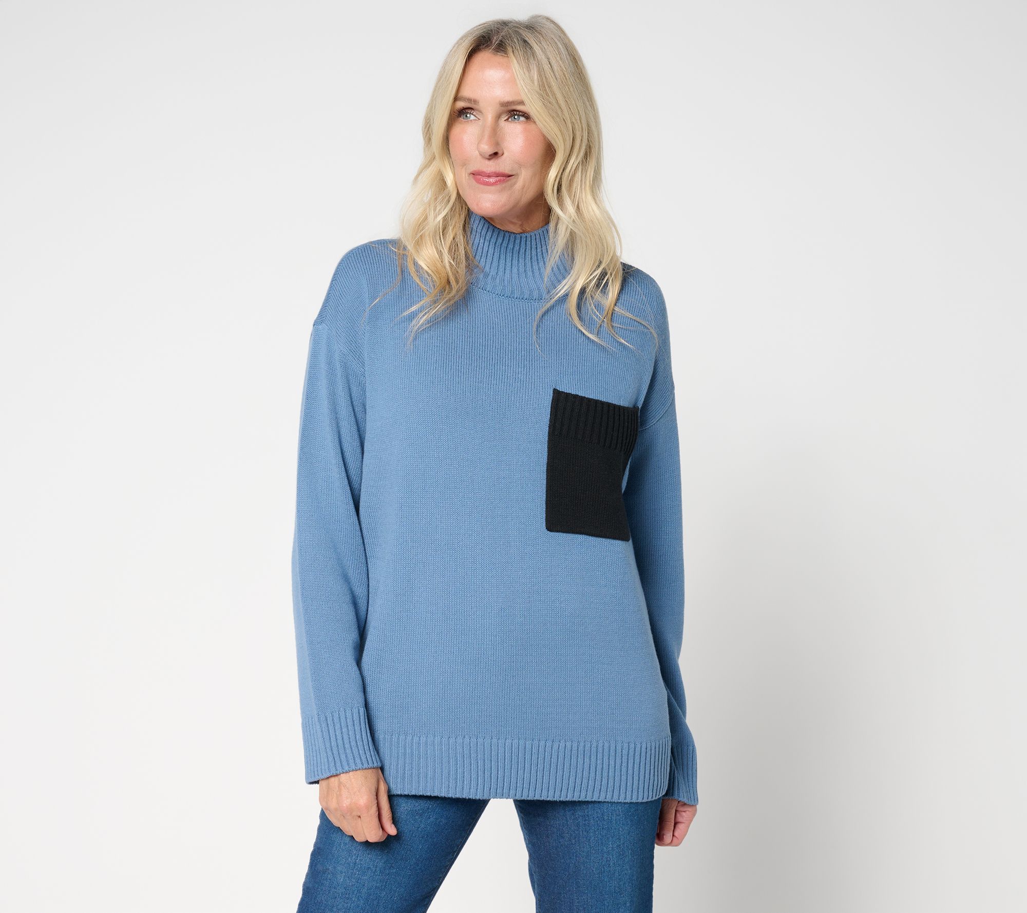 "As Is" Peace Love World Cotton Turtleneck Pocket Sweater