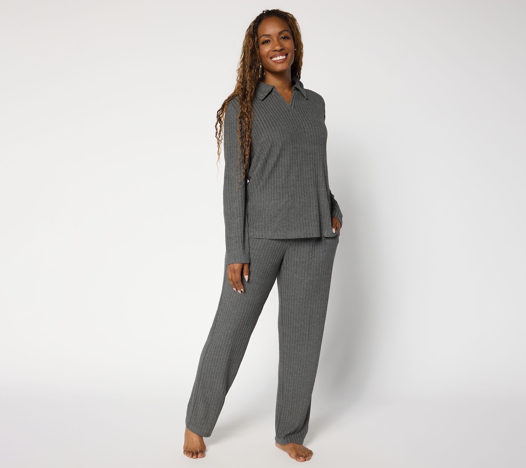 "As Is" Berkshire Homewear Johnny Collar Two Pc Lounge Set