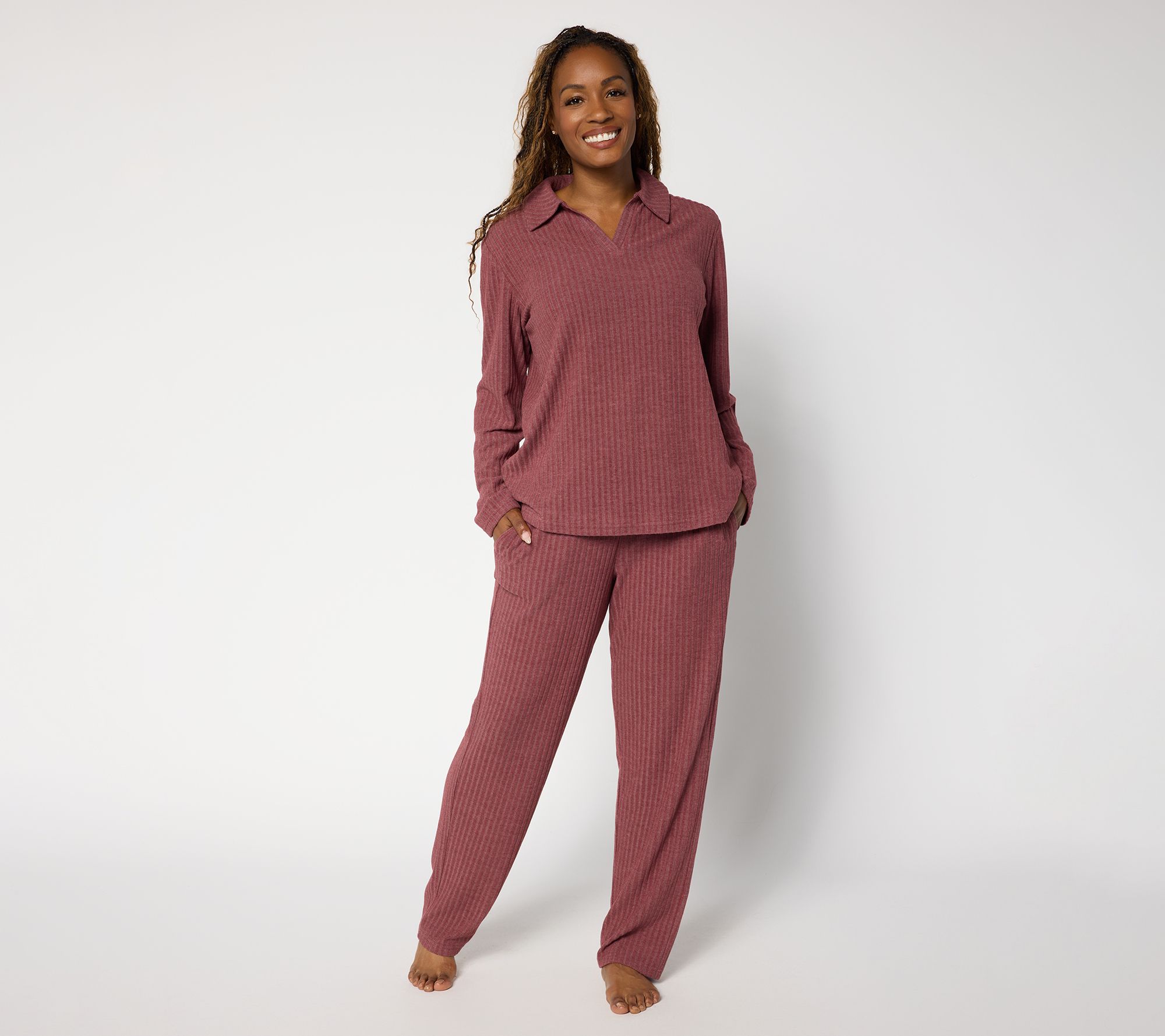 "As Is" Berkshire Homewear Johnny Collar Two Pc Lounge Set