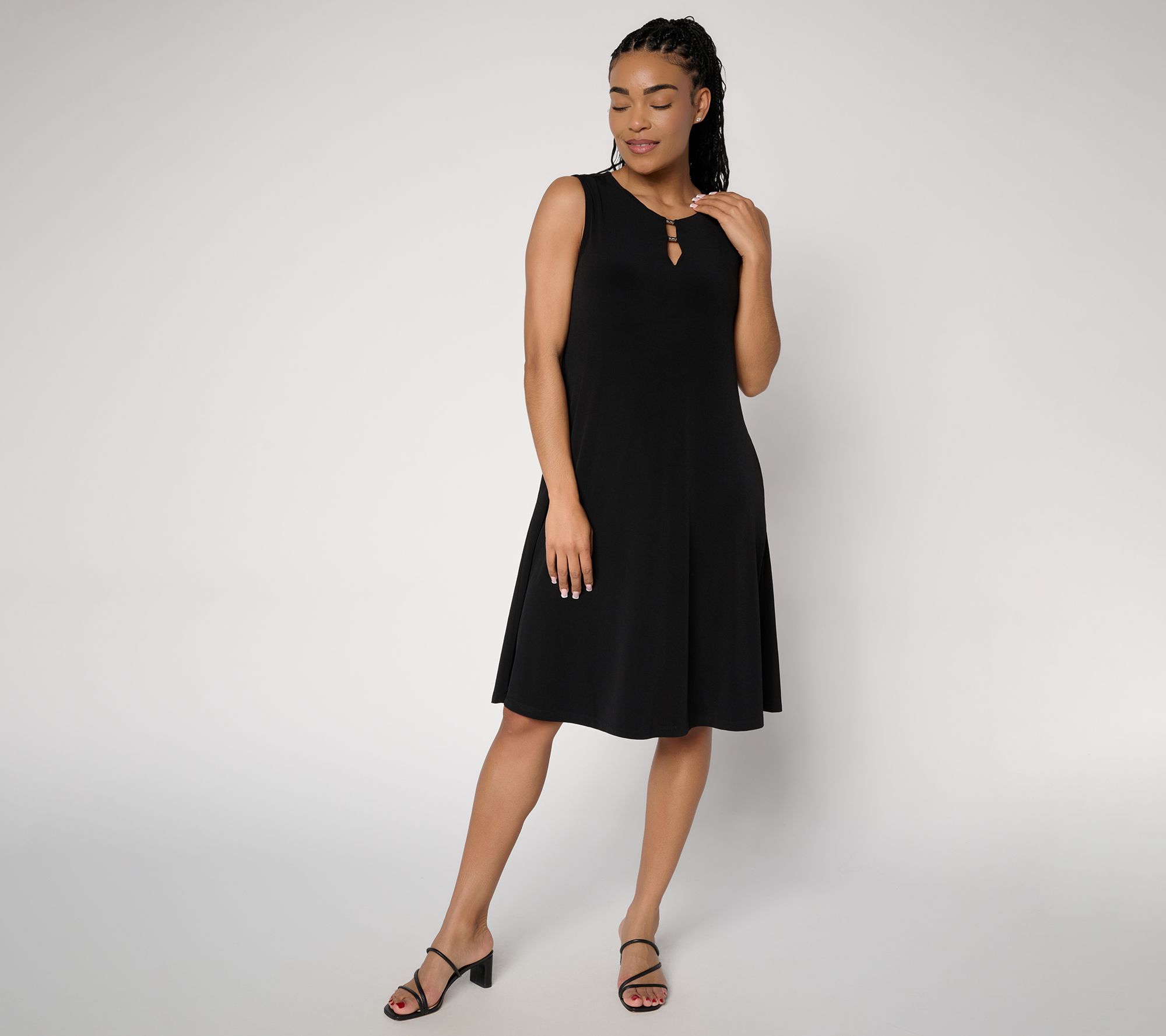 Susan Graver Petite Liquid Knit A-Line Dress in Prints or Slids