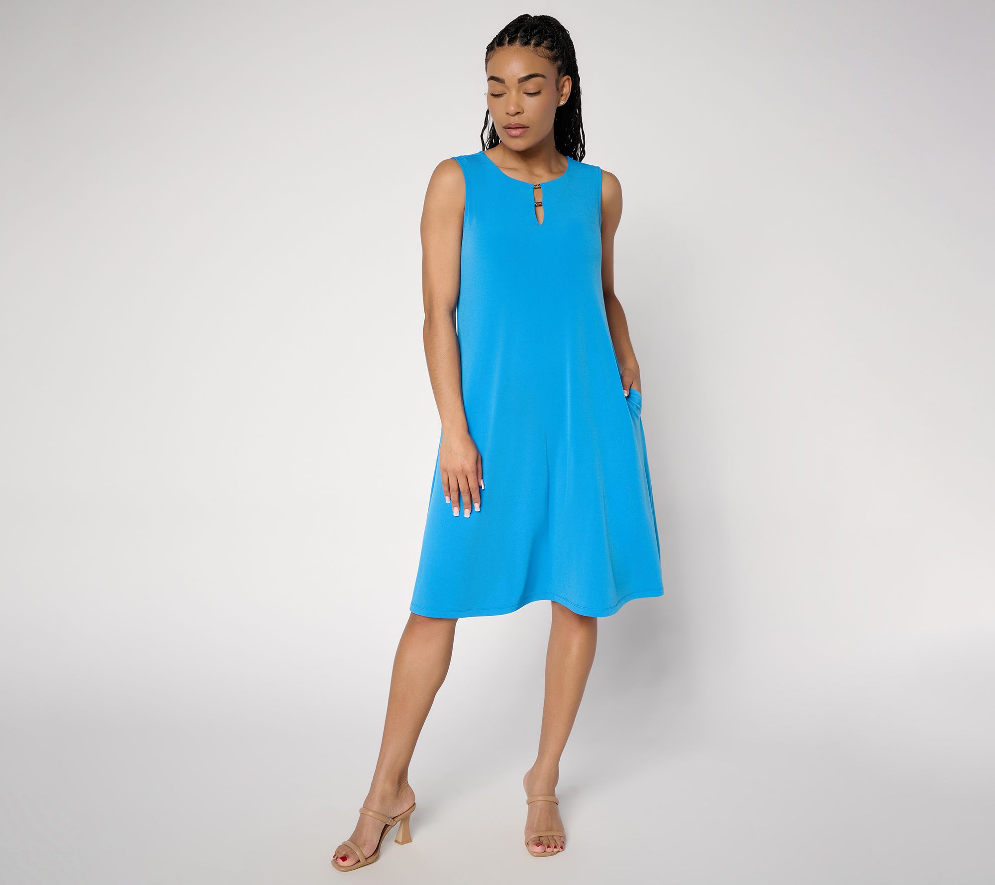 Susan Graver Petite Liquid Knit A-Line Dress in Prints or Slids