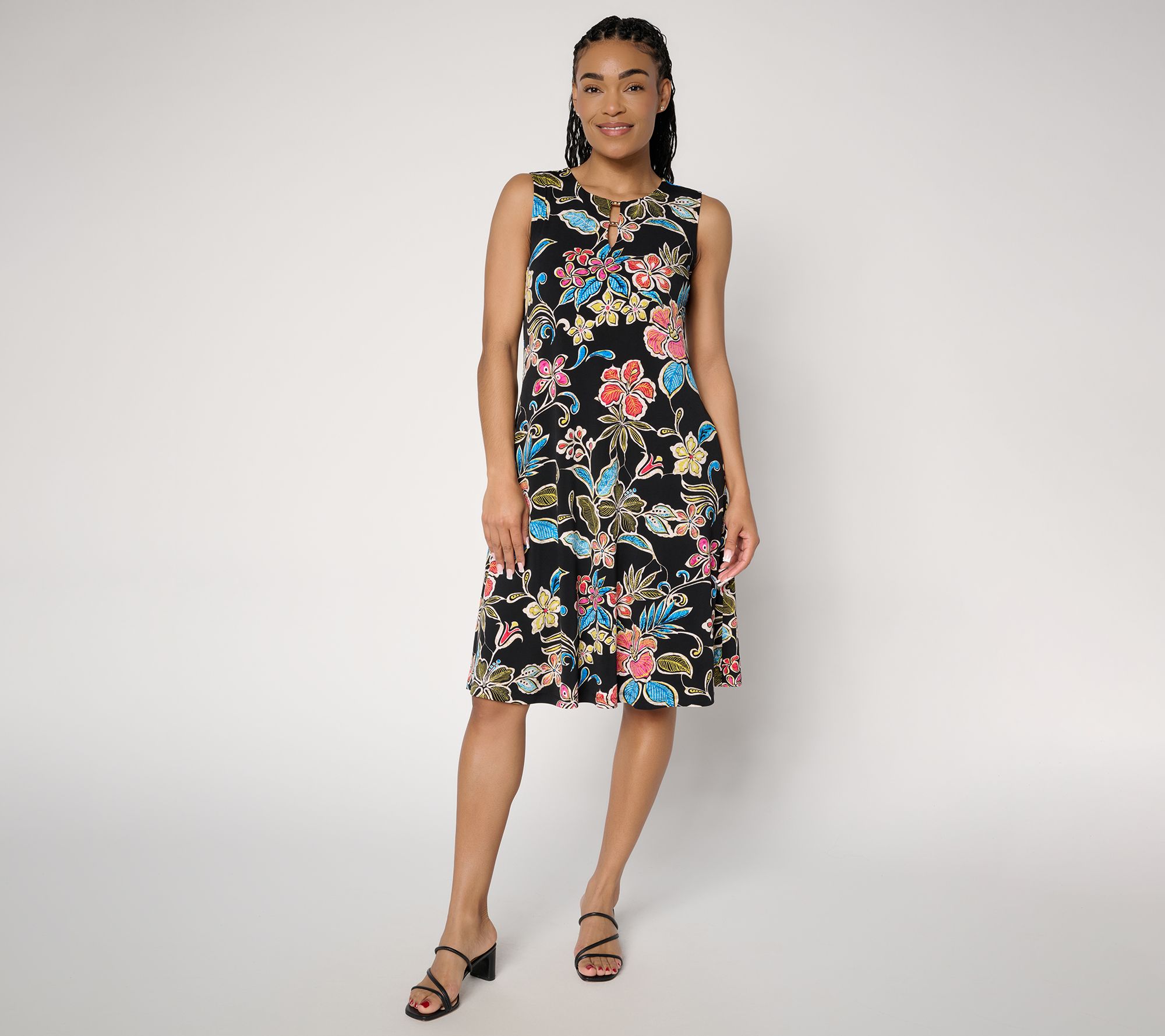 Susan Graver Petite Liquid Knit A-Line Dress in Prints or Slids