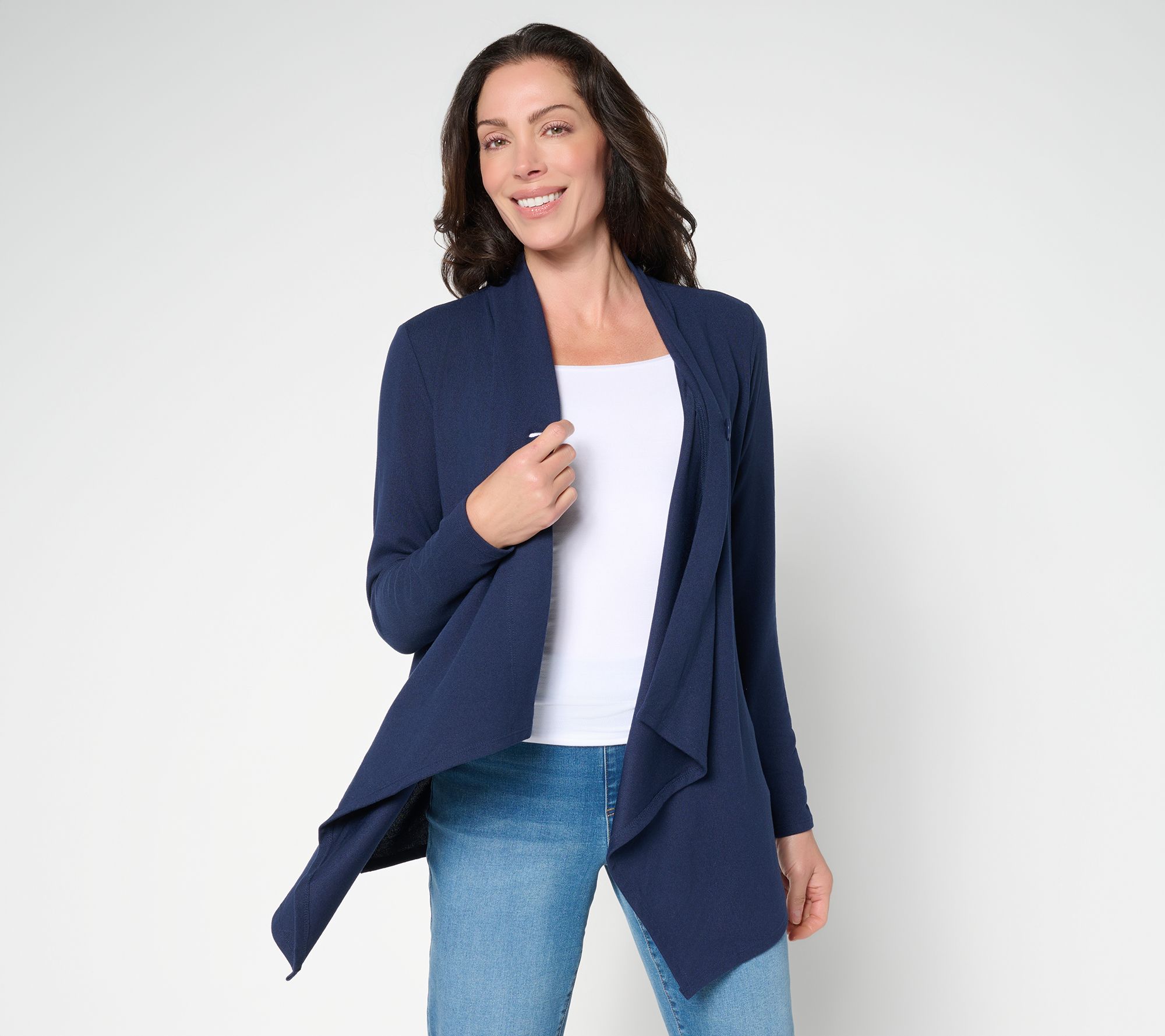 "As Is" Denim & Co. Essentials Heavenly Jersey Wrap Cardigan with Closure