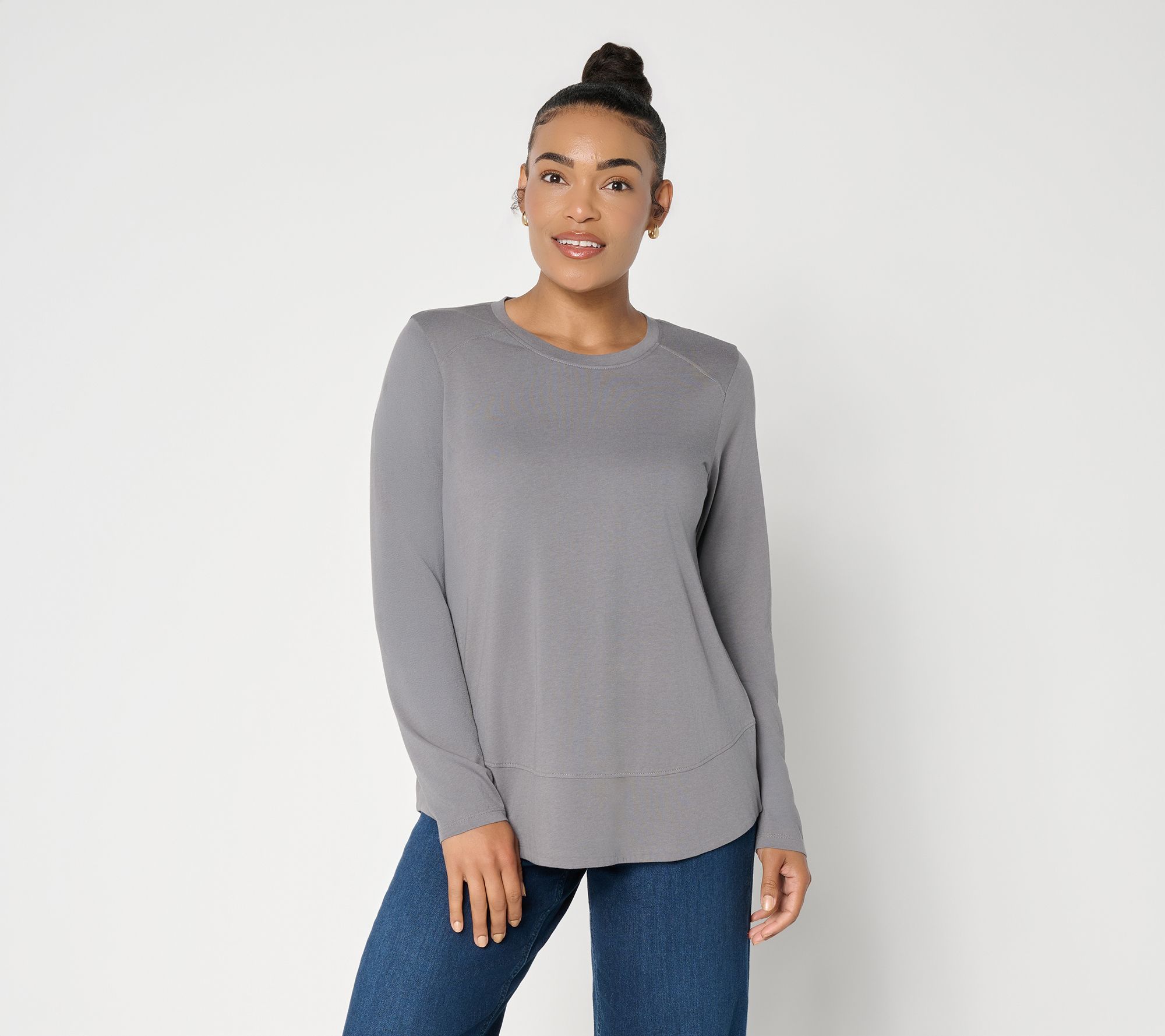 LOGO Principles by Lori Goldstein Curved Hem Knit Top