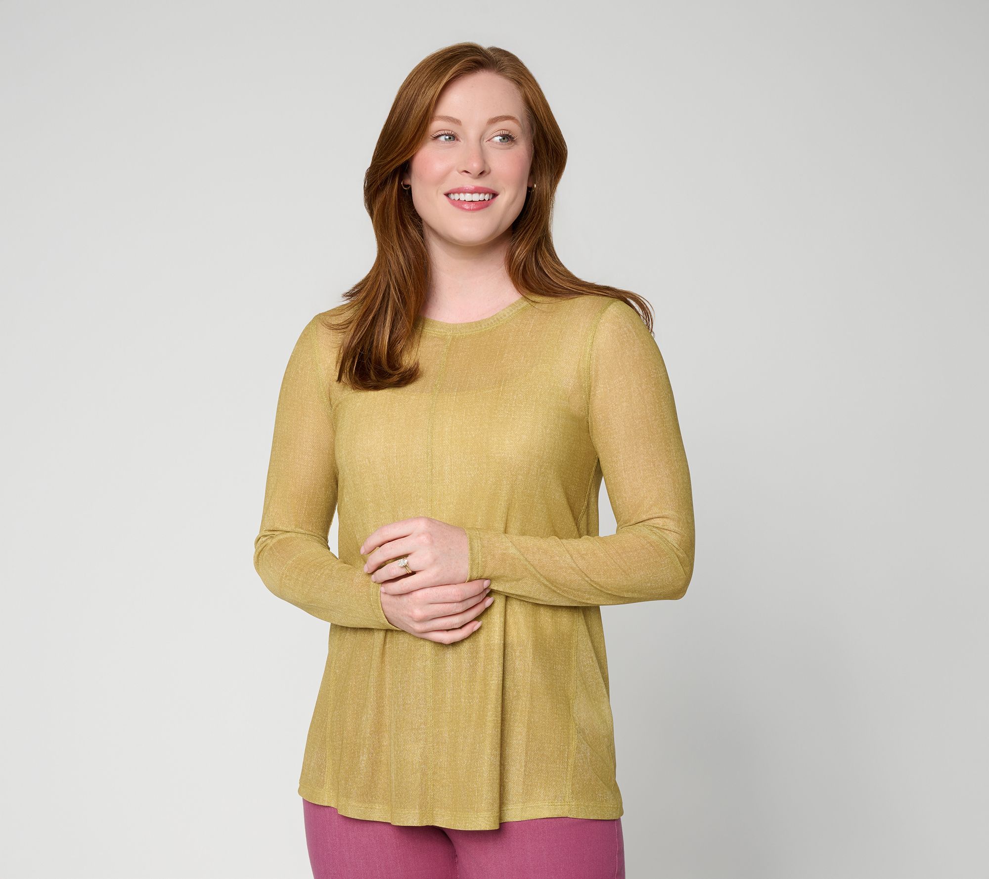  LOGO Layers by Lori Goldstein Seamed Printed Mesh Top - A733437