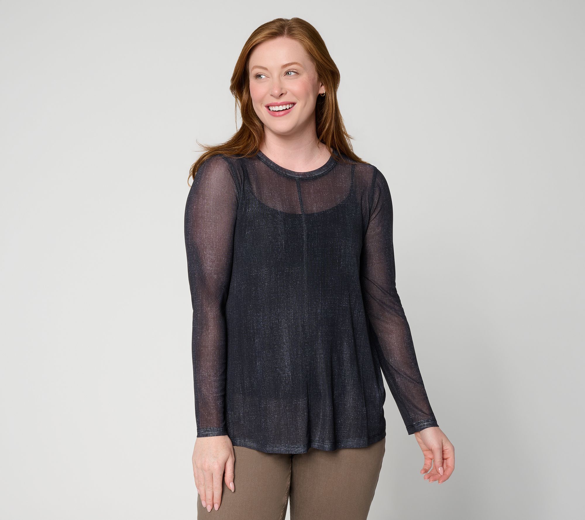 LOGO Layers by Lori Goldstein Seamed Printed Mesh Top