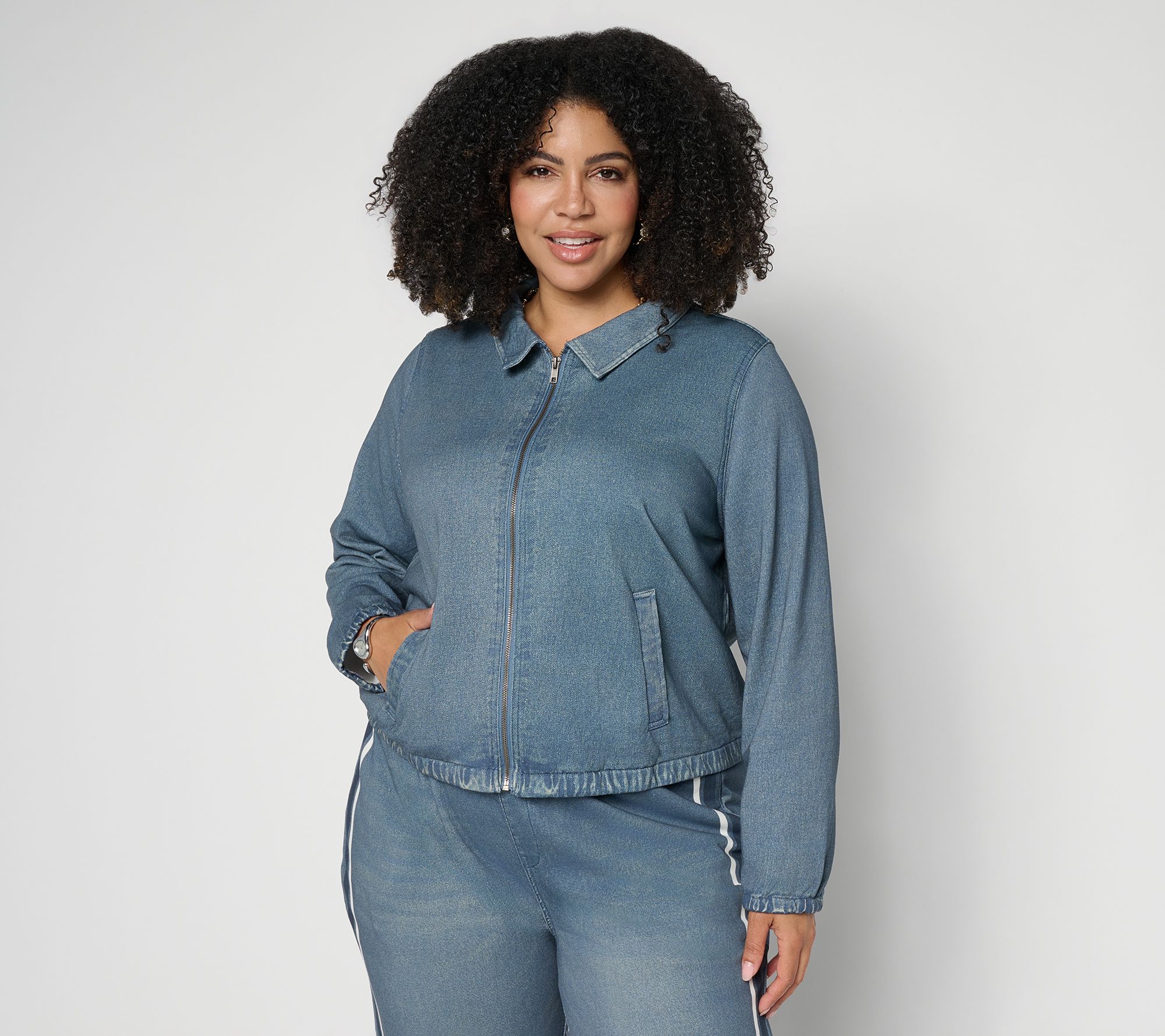 ジャケット・アウター 248city AnyBody Denim Effect Zip Front Jacket - QVC.com