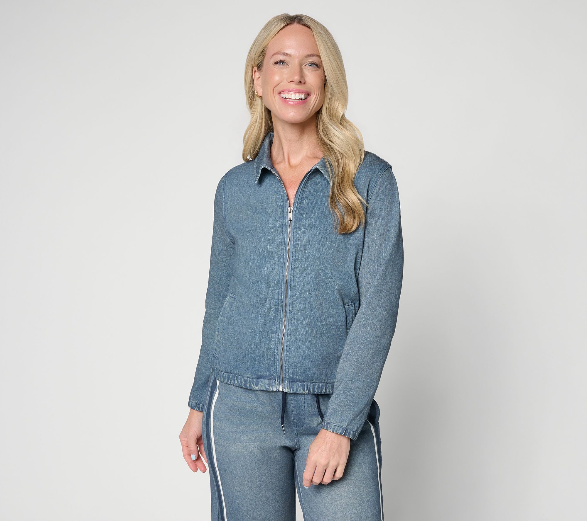 AnyBody Denim Effect Zip Front Jacket