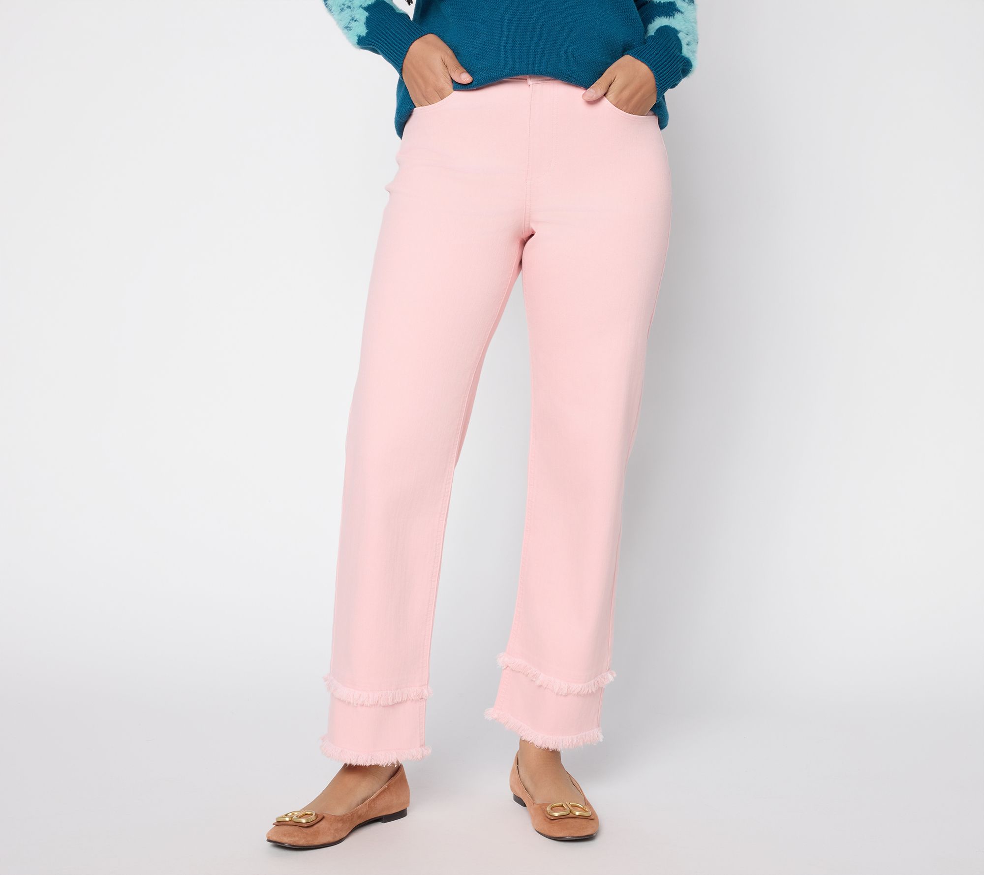 "As Is" Susan Graver Petite Wide Leg Ankle Jean with Hem Detail